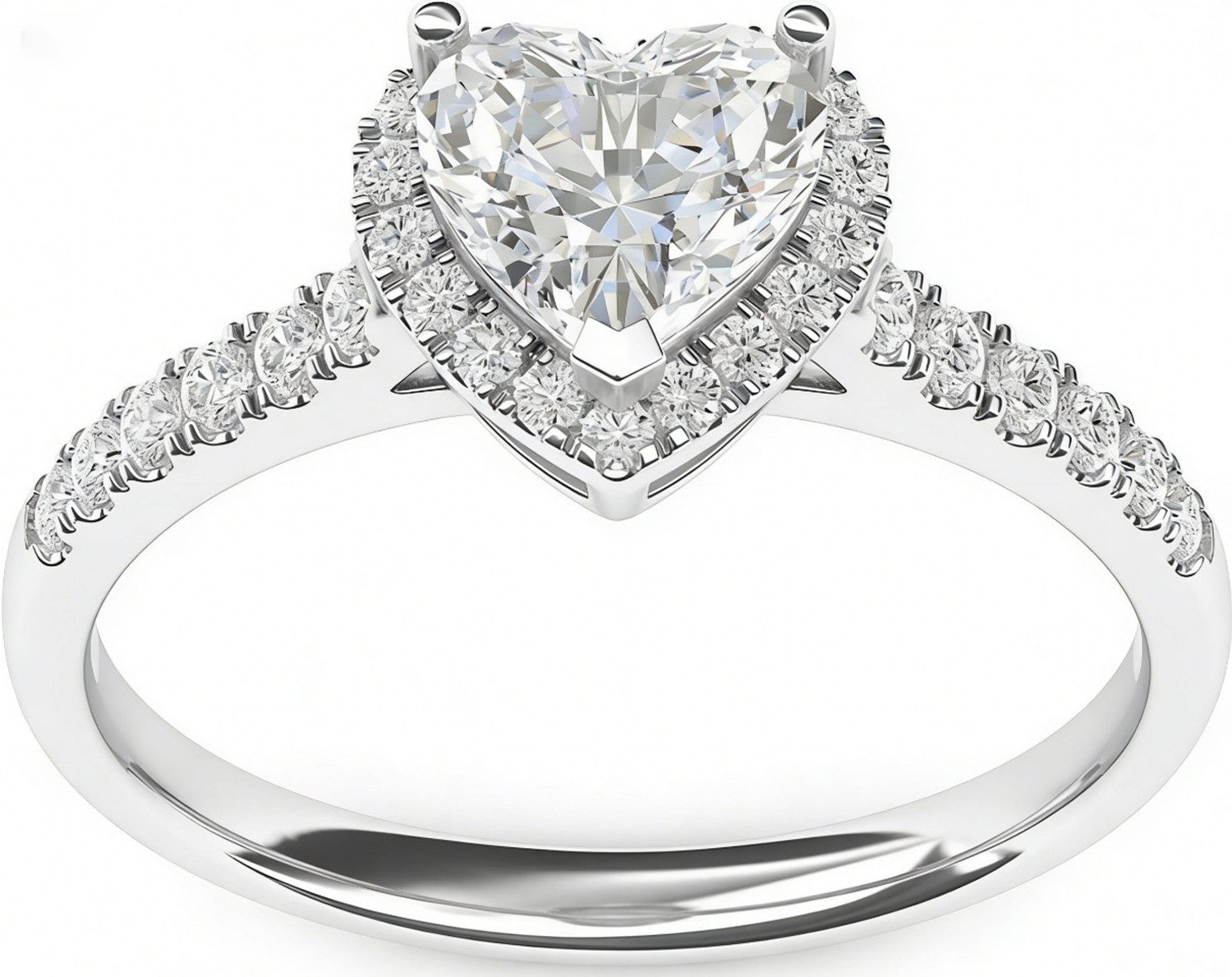 Jumpeak Diamantring 585 Gold, 1 Karat Herzform mit Halo-Fassung, Damen-Echtdiamantring, Farbe E, Reinheit VS1, 2EX, IGI-Zertifikat, Herzform-Diamantring