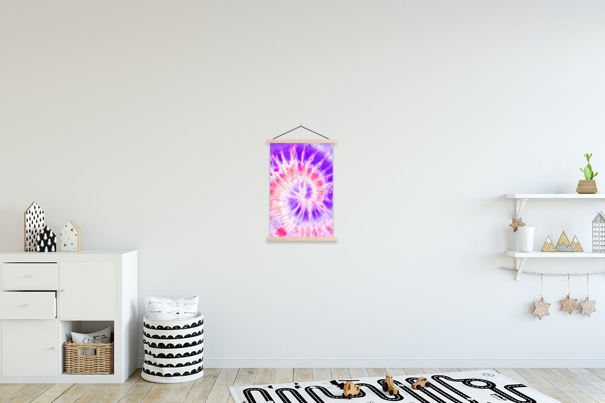 Poster - Wohnzimmer, Rosa, Bilderleiste, Magnetisch Krawattenfärbung (1 St), Textilposter für Posterleiste, MuchoWow - Lila