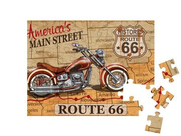 puzzleYOU Puzzle Vintage Motorrad Poster: Route 66, 48 Puzzleteile, puzzleYOU-Kollektionen Route 66, Historische Bilder