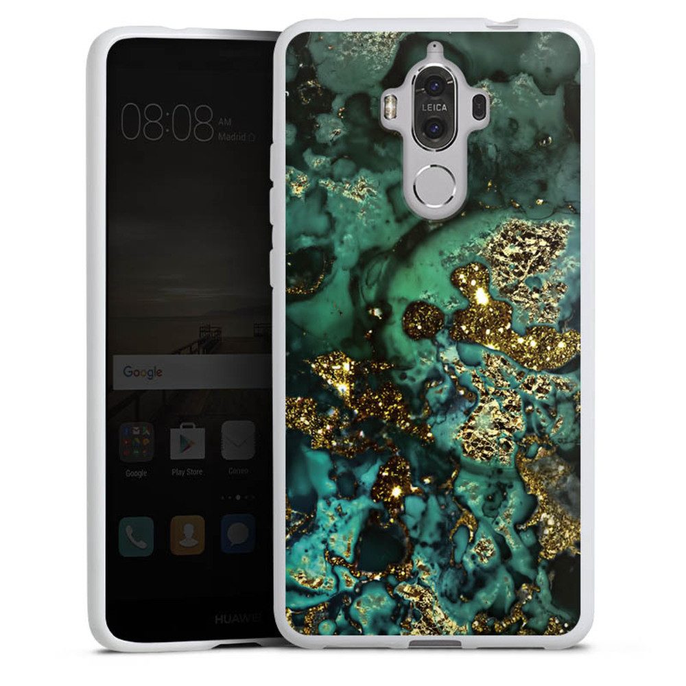 DeinDesign Handyhülle Marmor Glitzer Look Muster Cyan Glitter Marble Look, Huawei Mate 9 Silikon Hülle Bumper Case Handy Schutzhülle