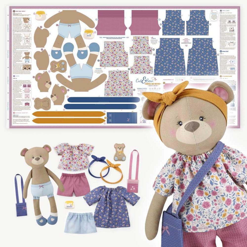 kullaloo Stoff - Cut & Sew Panel "DRESS ME BESTIE" BETSY BÄR (80 x155 cm)