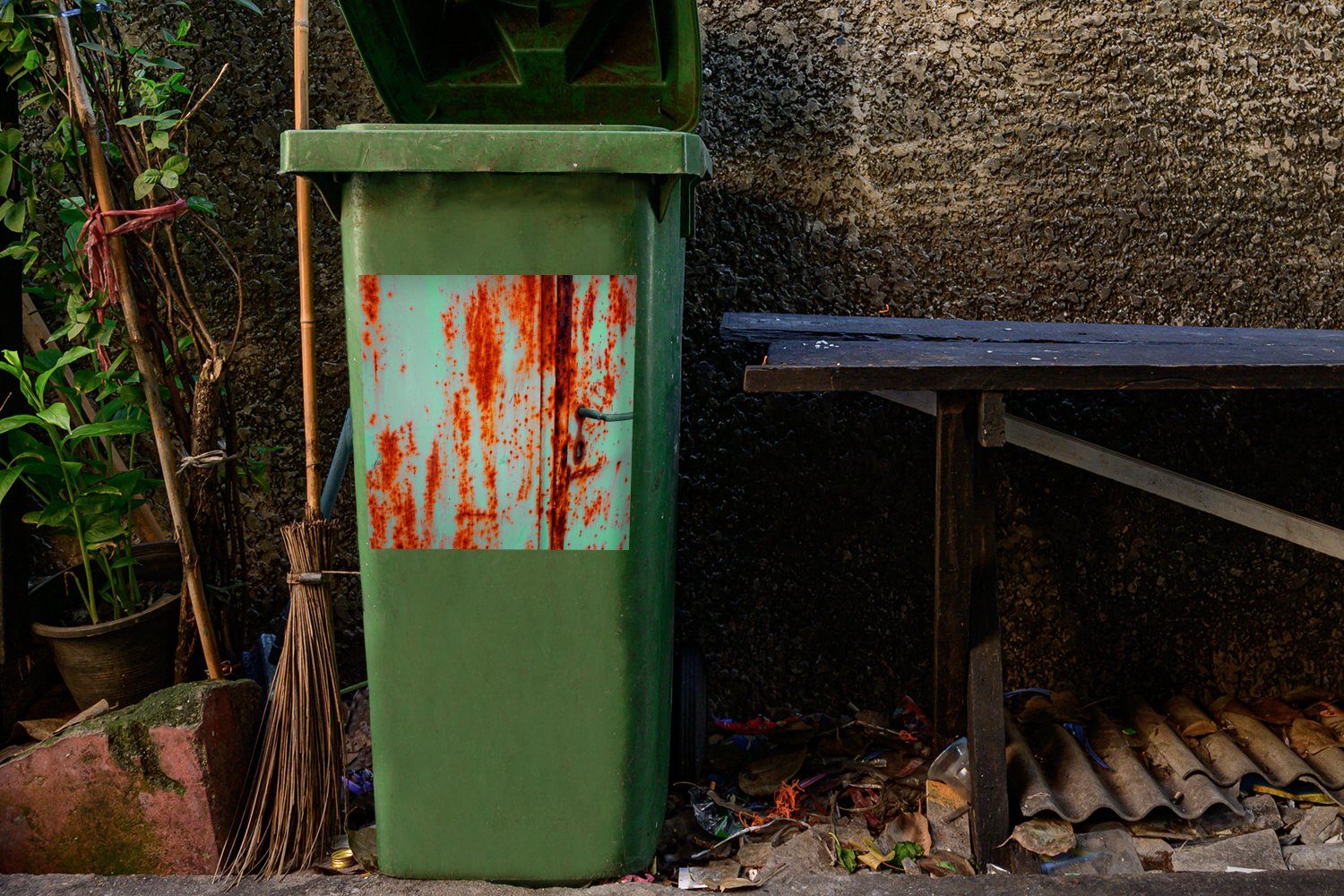 Mülleimer-aufkleber, (1 Container, St), - Abfalbehälter Sticker, Industriell - Rost Wandsticker Eisen MuchoWow Mülltonne,
