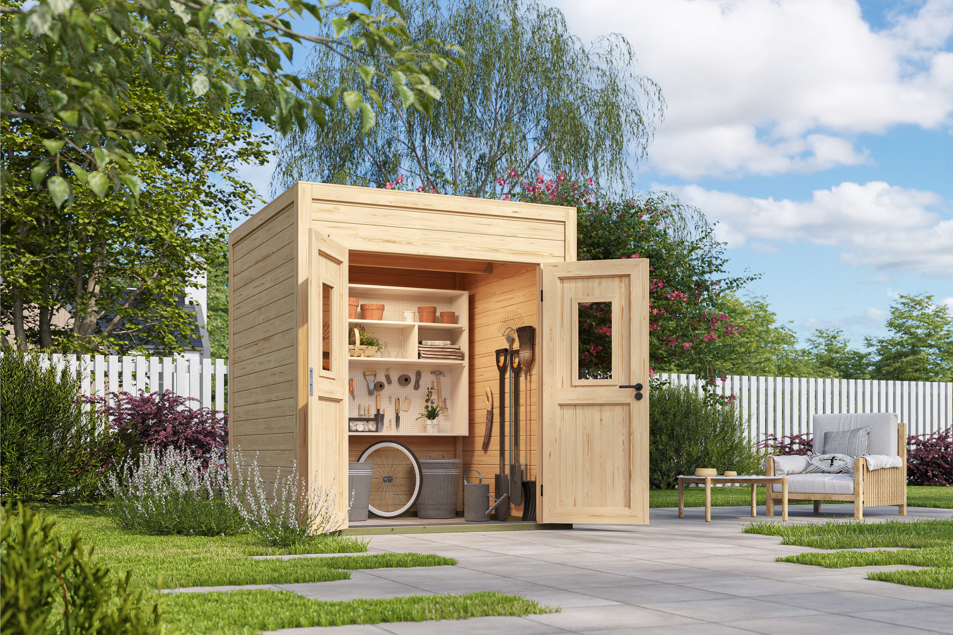 Nordic Holz Gartenhaus Felix 1, BxT: 200x207,4 cm, kleiner stilvoller Schuppen mit Flachdach