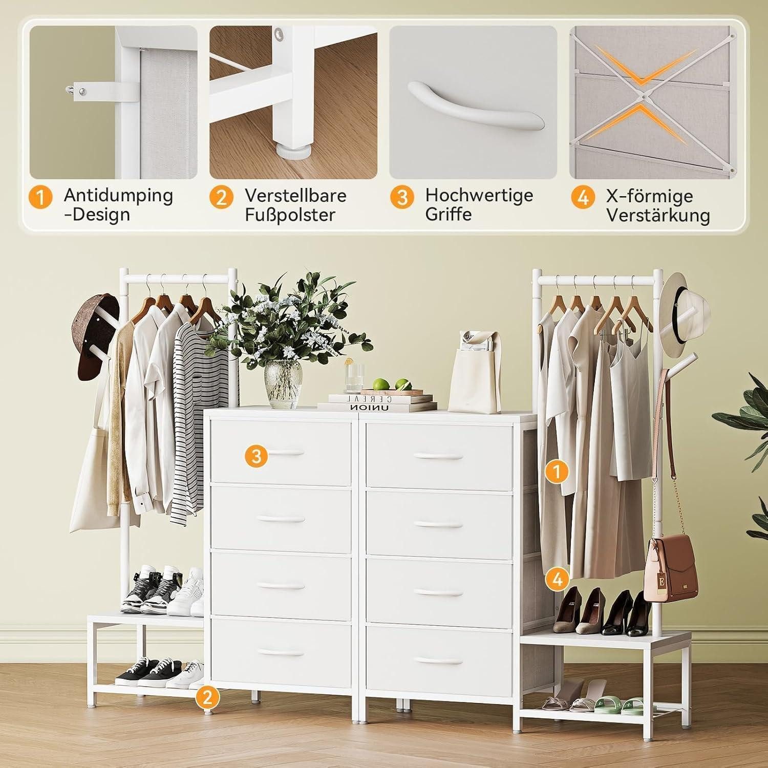LuxusKollektion Kommode Kommode 3in1 4 Schubladen Schuhregal Kleiderständer Weiß (1 St) – Bild 4 von 5