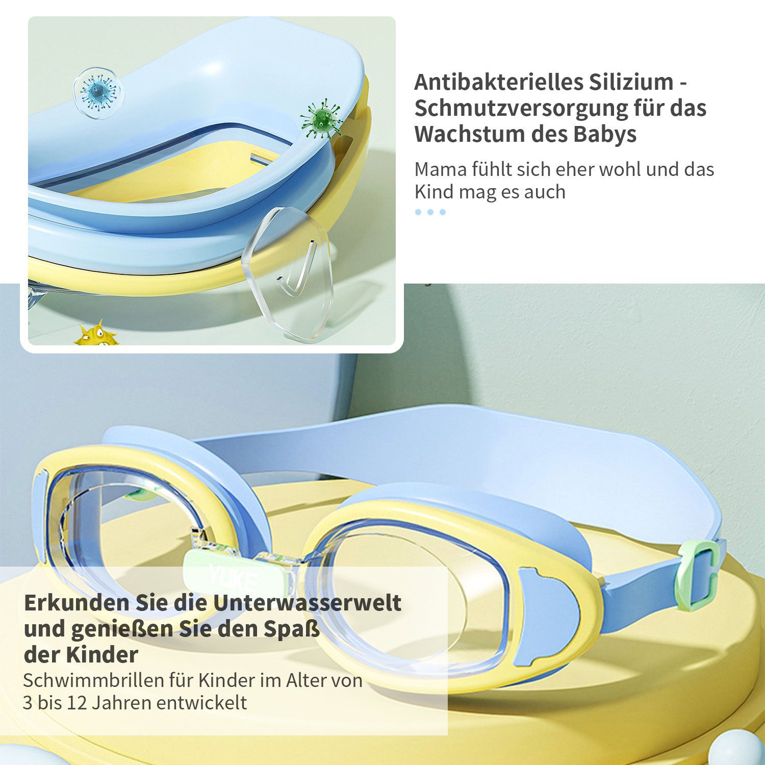 Refttenw Schwimm-Hijab Kinder Schwimmbrille mit Badekappe, UV-Schutz Anti-Beschlag, für Kinder von 3–12 Jahren, für Strand Sommer Pool-Aktivität