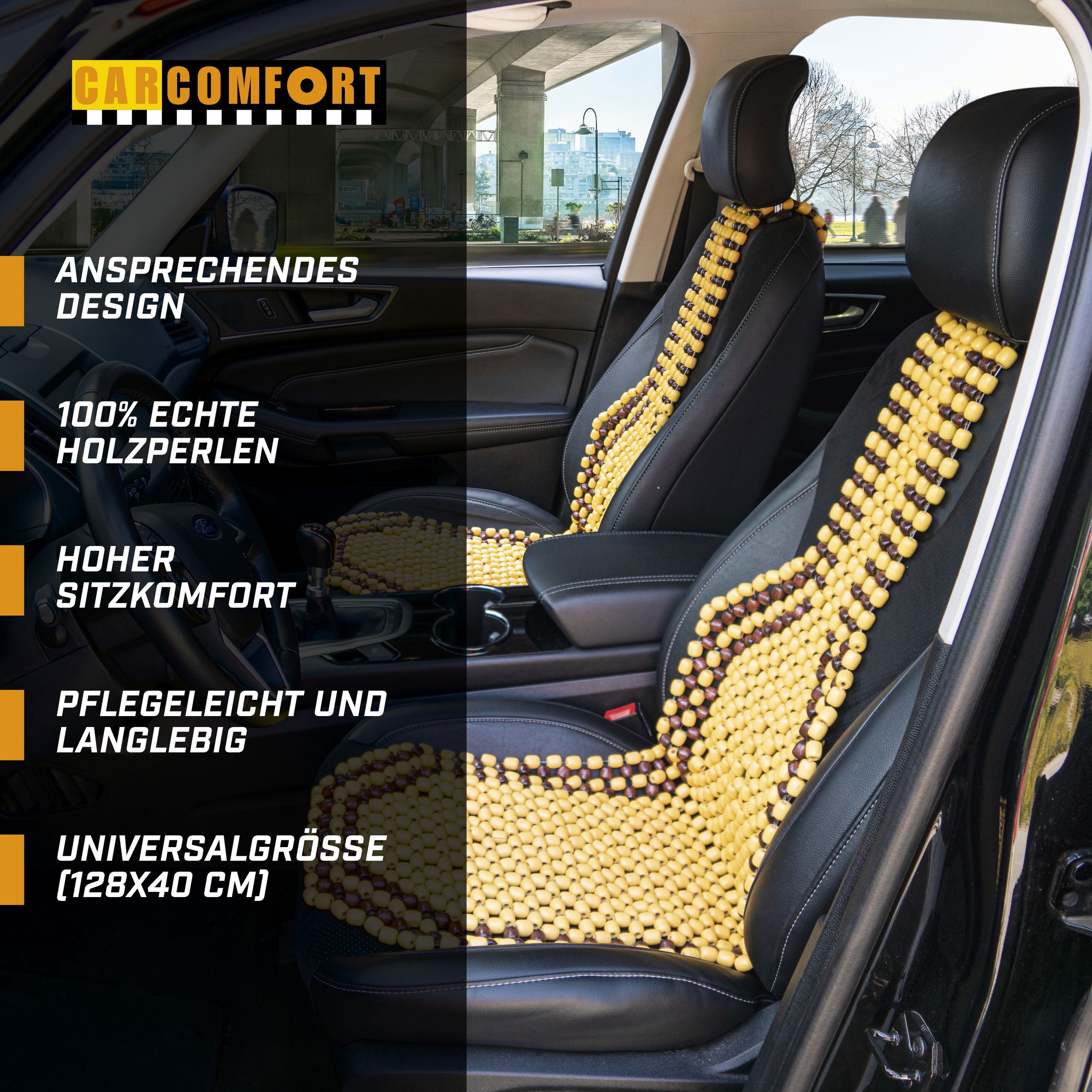 CarComfort Autositzauflage Sitzaufleger Holzperle Classic, 1 Stück, 1-tlg.