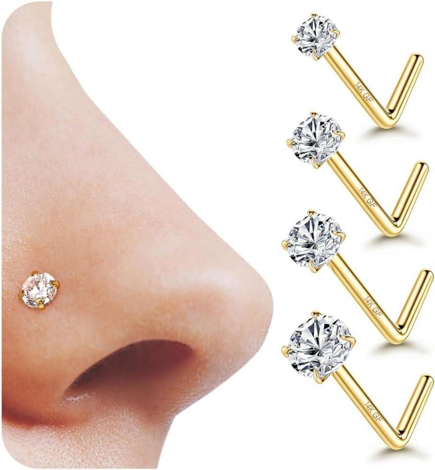 Nasenpiercing-Set 4er Set 14K Gold 20G Nasenpiercing Zirkonia Chirurgenstahl Stecker