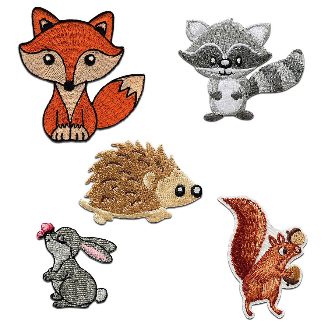 Catch the Patch Aufnäher Bügelbild, Aufbügler, Applikationen, Patches, Flicken, zum aufbügeln, Polyester, Aufnäher für Erwachsene - Wald Tiere Set 5 Stück Fuchs Igel