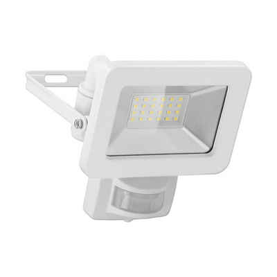 Goobay LED Flutlichtstrahler LED Außenstrahler mit Bewegungsmelder 20 W Scheinwerfer, LED fest integriert, Neutralweiß, 4000 K / 1700 lm / M16 Kabelverschraubung / Weiß
