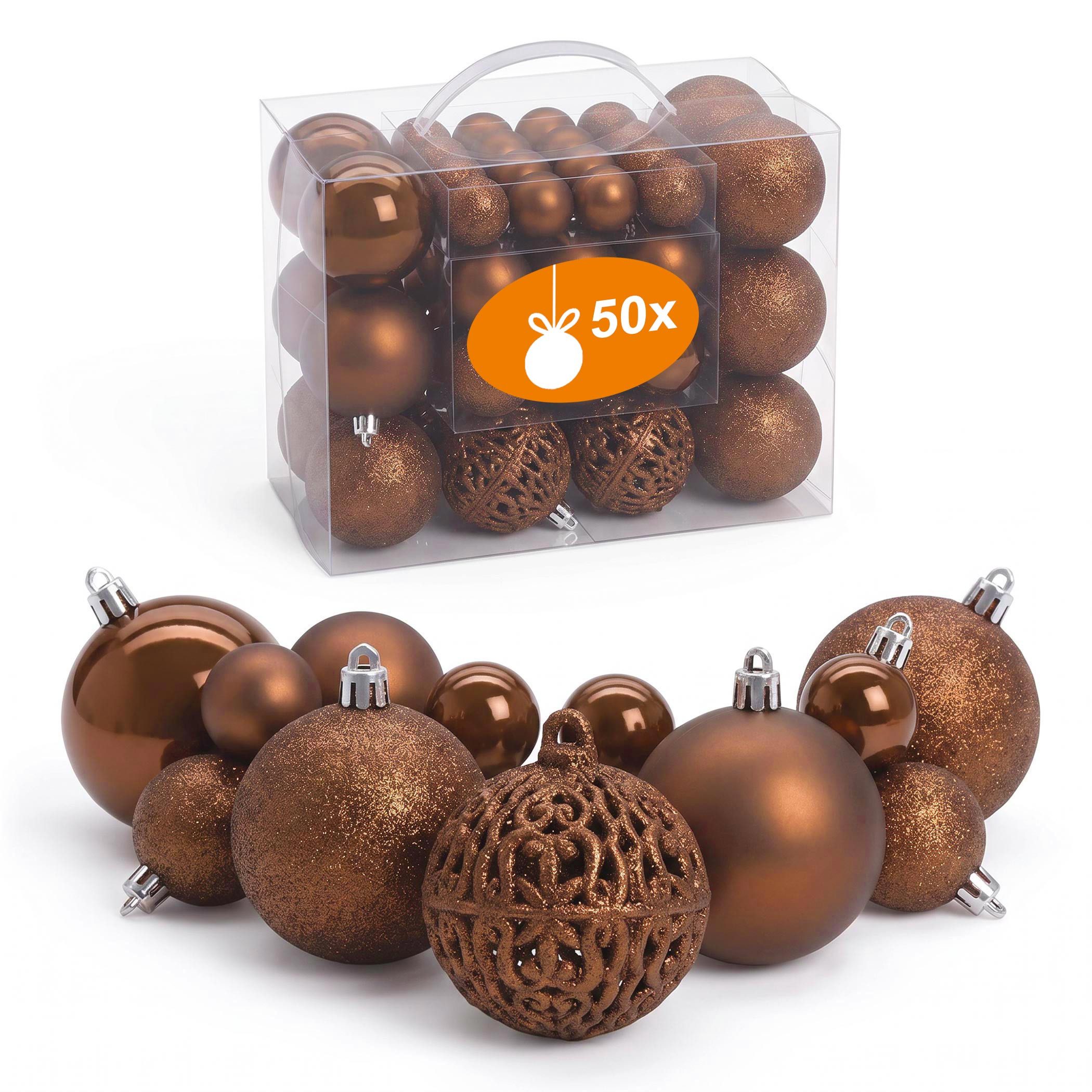 Spetebo Weihnachtsbaumkugel Kunststoff Christbaumkugel Set bruchsicher (50 St), inklusive Metall Haken