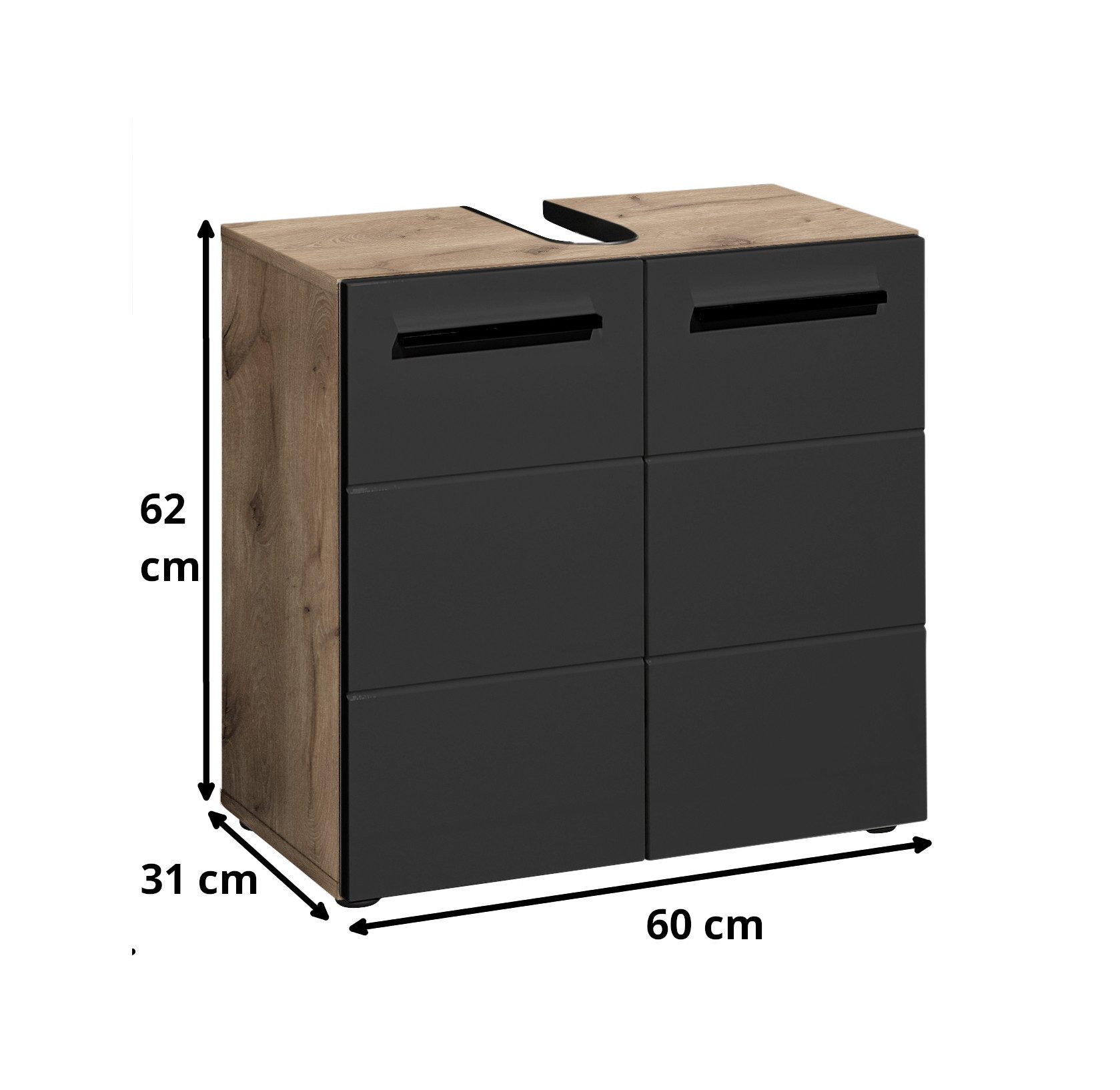 moebel-dich-auf Waschbeckenunterschrank VALENCIA Breite 60 cm, Viking Oak/ Schwarz – Bild 3 von 5