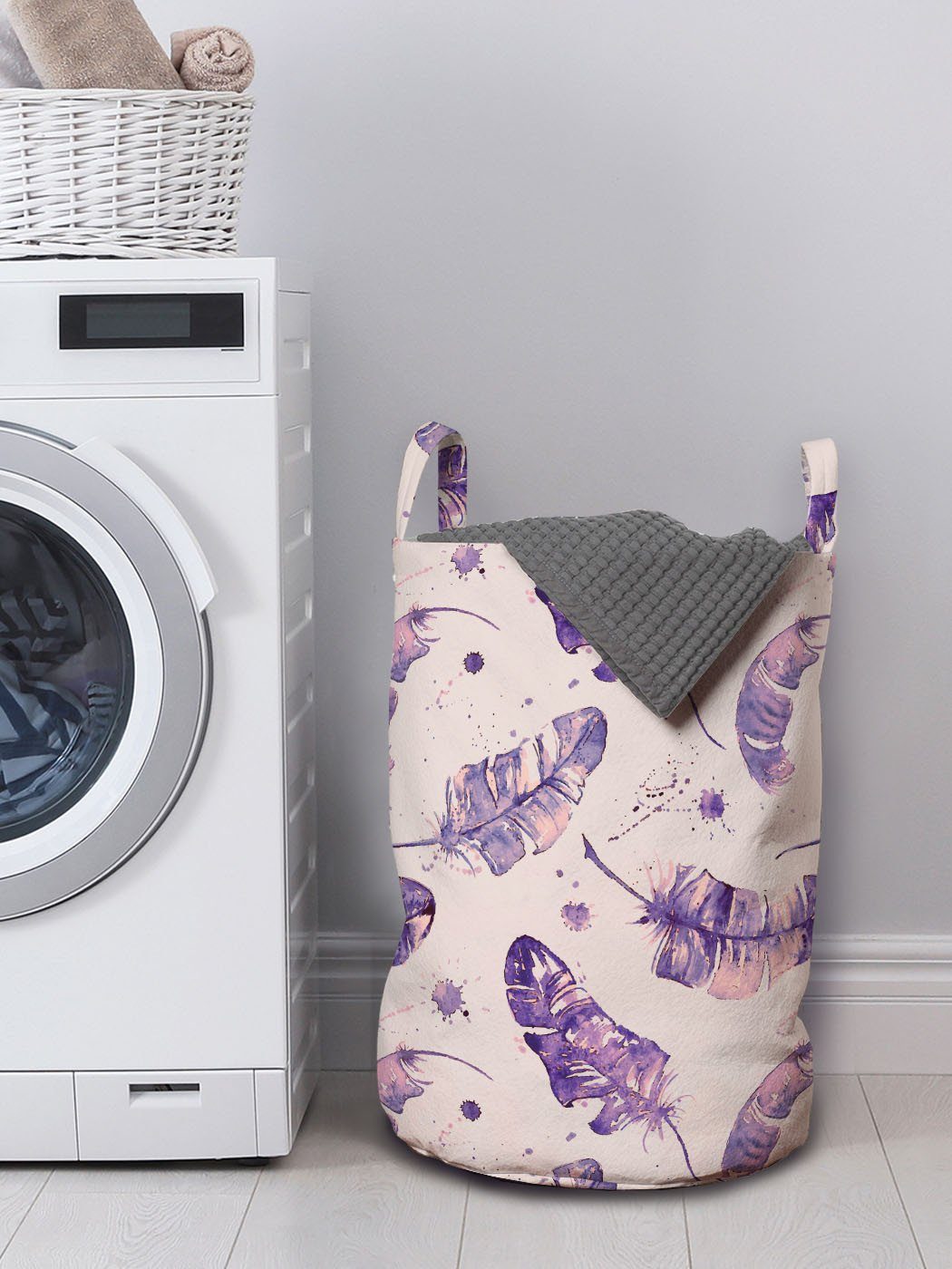 mit Blots Wäschesäckchen Wäschekorb Abakuhaus für Farbe Aquarell Waschsalons, Federn Griffen Kordelzugverschluss