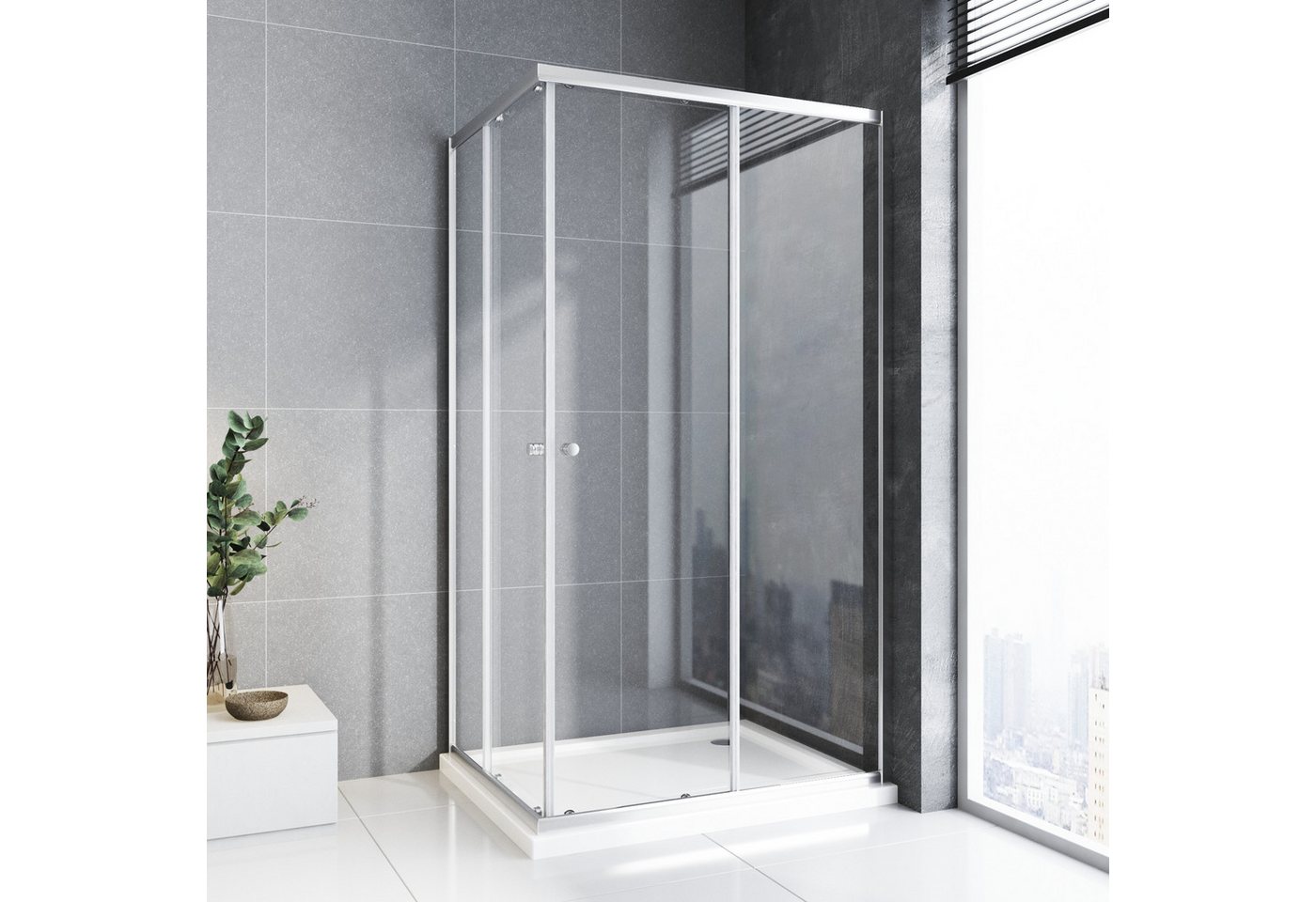 Thumbnail - GOEZES Eckdusche Duschkabine 75x90 100x100 90x80 80x80 90x90 75x75 H:185cm, BxT: 90x75 cm, 5mm Sicherheitsglas, Eckeinst...