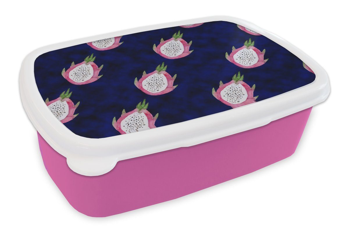 MuchoWow Lunchbox Drachenfrucht - Blau, Kunststoff, (2-tlg), Brotbox für Erwachsene, Brotdose Kinder, Snackbox, Mädchen, Kunststoff rosa