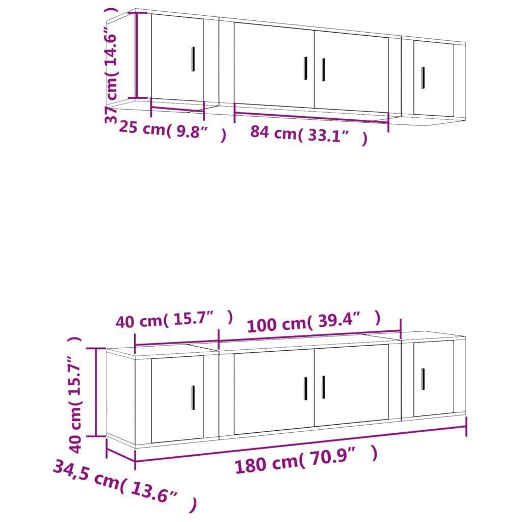 TV-Schrank-Set Holzwerkstoff (6-St) TV-Schrank vidaXL 6-tlg. Hochglanz-Weiß