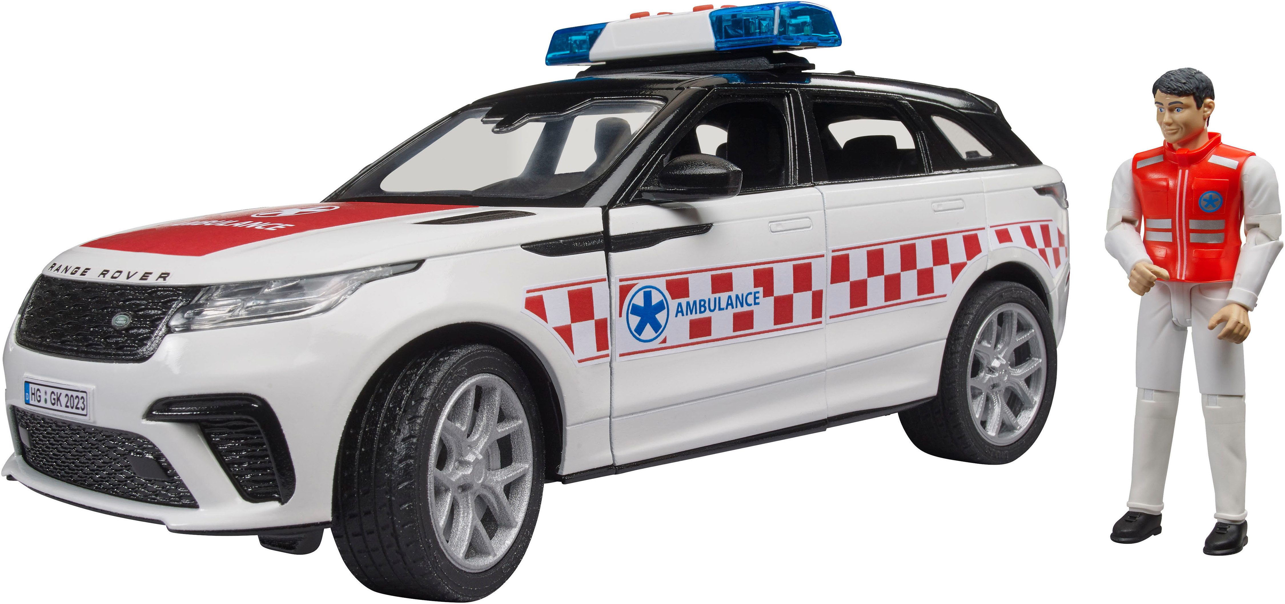 Bruder® Spielzeug-Auto Range Rover Velars Notarzt 1:16 mit Notarztfigur (02885), Mit Licht und Sound; Made in Europe