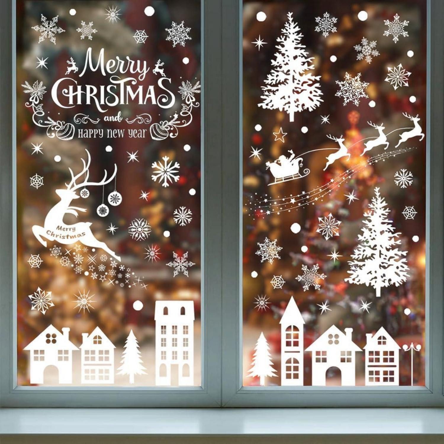 LuxusKollektion Fensterbild Fensterbilder Weihnachten 12 Blatt Rentier Baum Schneeflocke