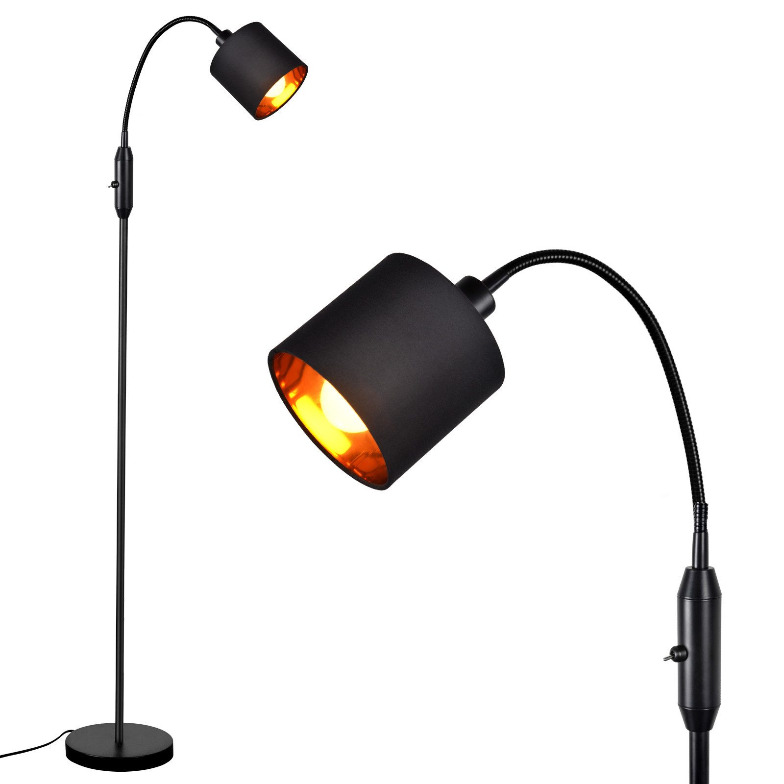 Nettlife Stehlampe Vintage Stehleuchte Stoff Bogen 360° Drehbarer, 360° Drehbarer, LED wechselbar, für Wohnzimmer Schlafzimmer Arbeitszimmer Büro