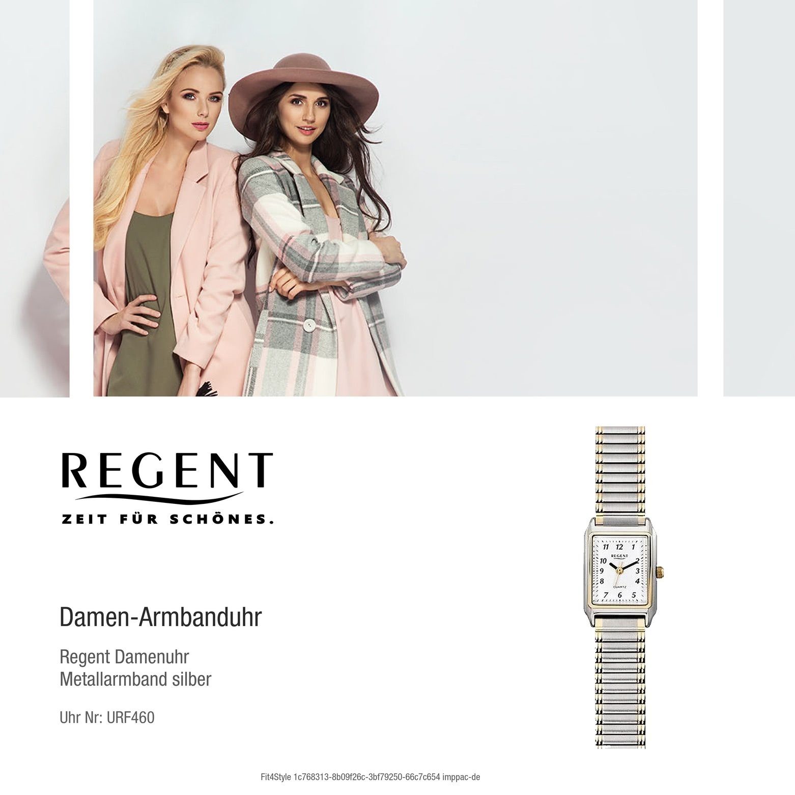 Regent Quarzuhr Regent Damen Uhr F-460 Metall Quarz, (Analoguhr), Damen Armbanduhr eckig, klein (ca. 26mm), Metallarmband