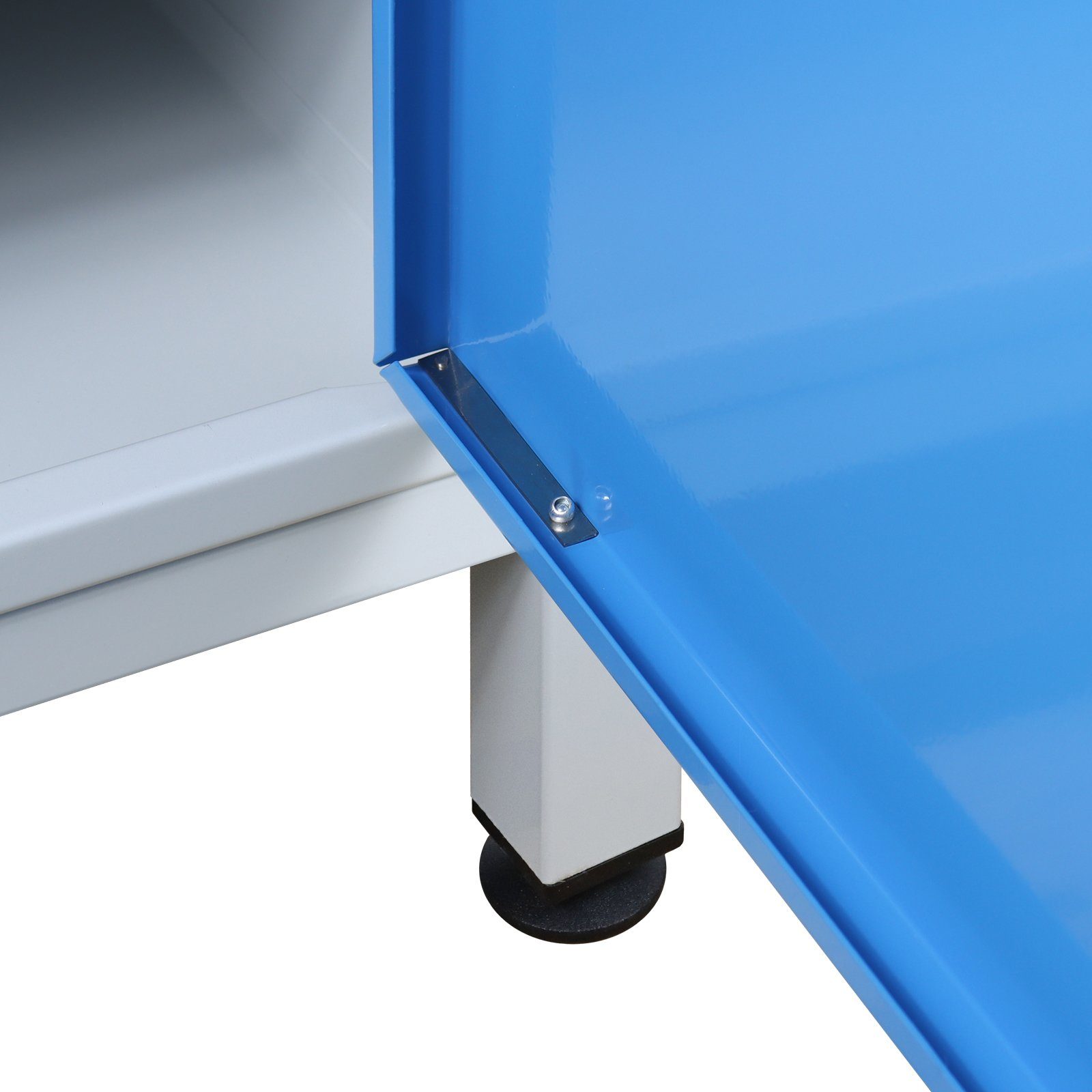 PROREGAL® Werkbank Werkbank Slim Tür, Lichtblau 1 Ablagefläche + mit Rhino Grau/Blau