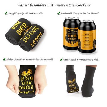 Lucadeau Socken Bier Socken mit Spruch und Edelstahl Flaschenöffner, bring mir Bier (Dose, 1 Paar) rutschfest, Gr. 38-44, Geschenke für Männer, Geburtstagsgeschenk