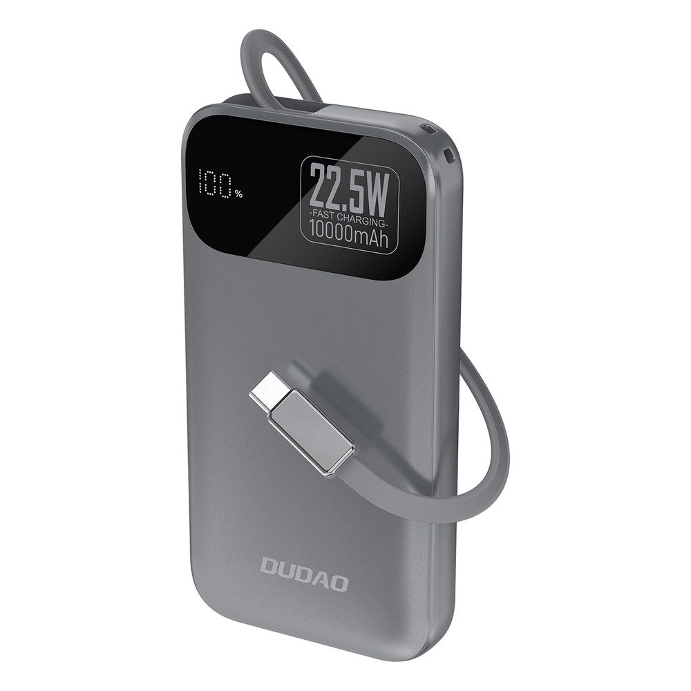 Dudao Kompaktakku Schnelllader Reiseakku Powerbank mit integriertem USB-C-Kabel K31 10000 mAh (12, 5, 9, 10 V, 1 St), 22,5 W Schnellladung, LED-Display, integriertes Kabel
