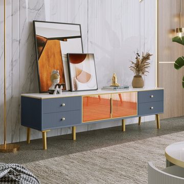 Fangqi TV-Schrank Modernes TV-Lowboard für Wohnzimmer, 170*37*47,5cm TV Schrank in Mamoroptik, Fernsehschrank mit 4 Füßen