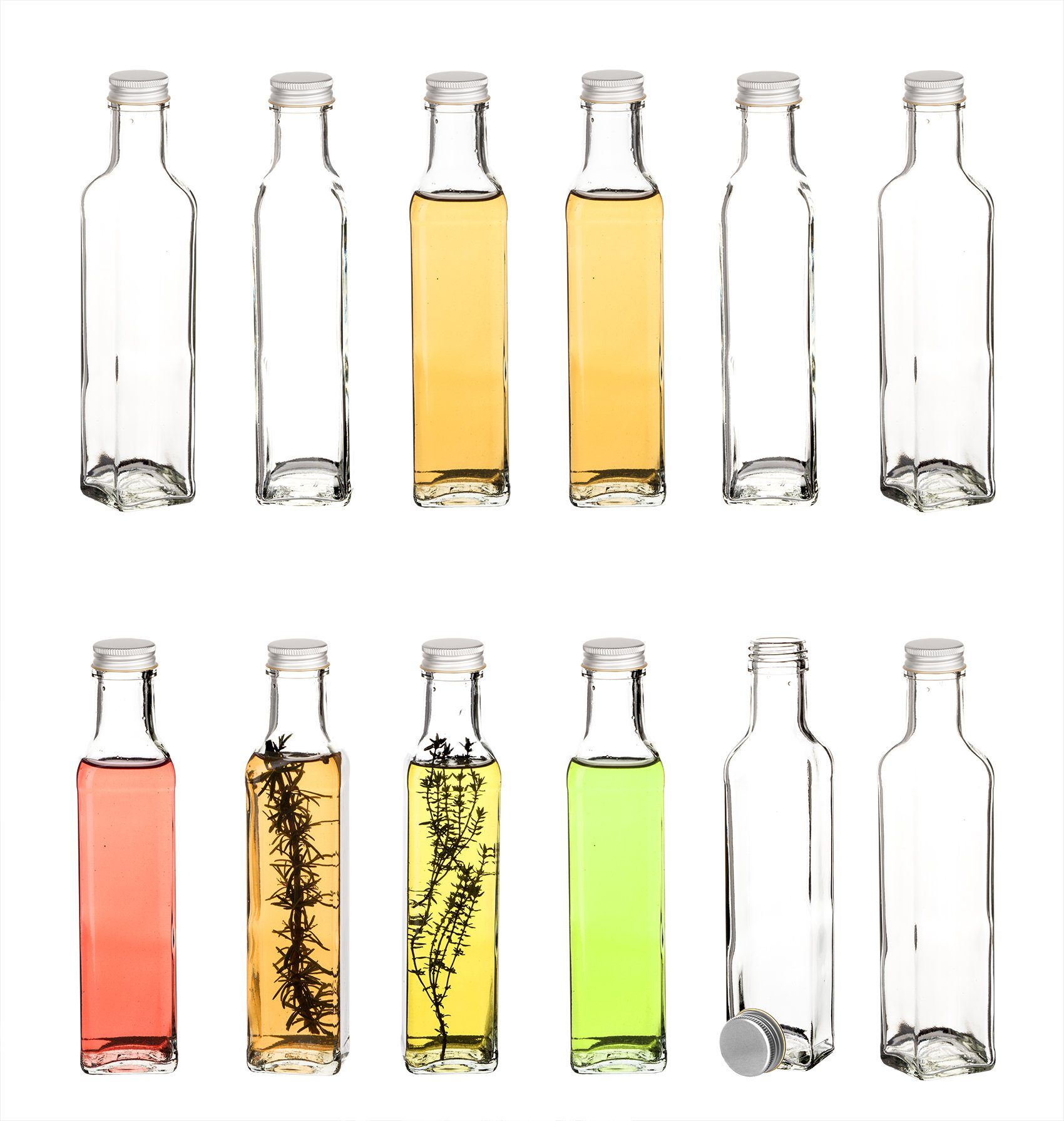 BigDean Trinkflasche Likörflaschen 250 ml eckig mit Schraubverschluss −  Schnapsflaschen zum Befüllen