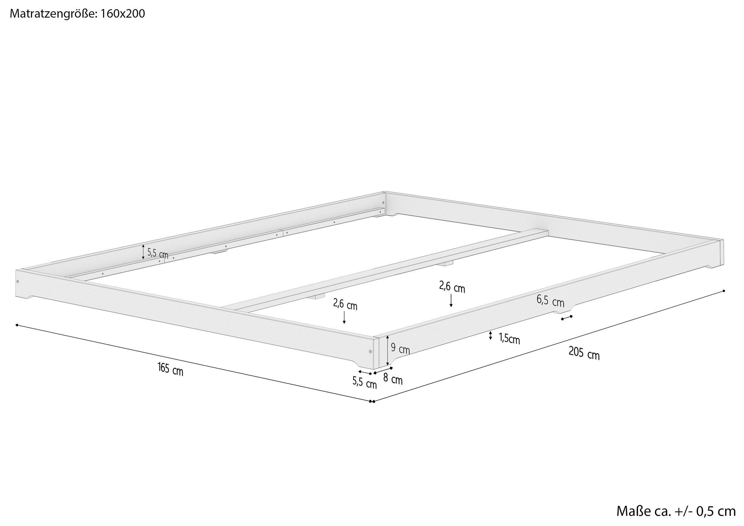 massiv 160x200, Buchefarblos Buche Bodenbett ERST-HOLZ lackiert Doppelbett Breites Bett