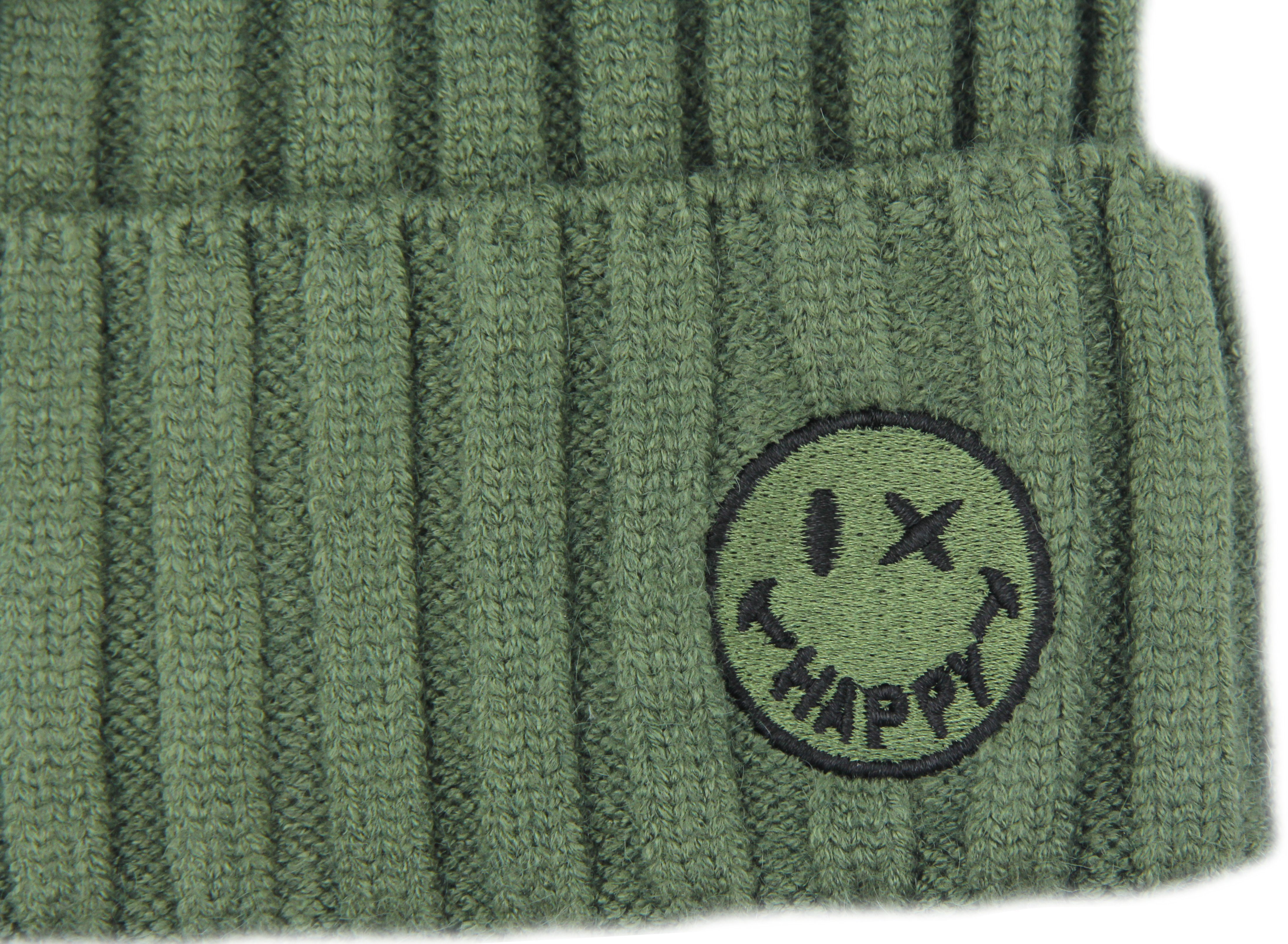 Frentree Strickmütze M2022SM Strickmütze mit Innenfutter, One-Size Dünkelgrün warmem Beanie gefüttert