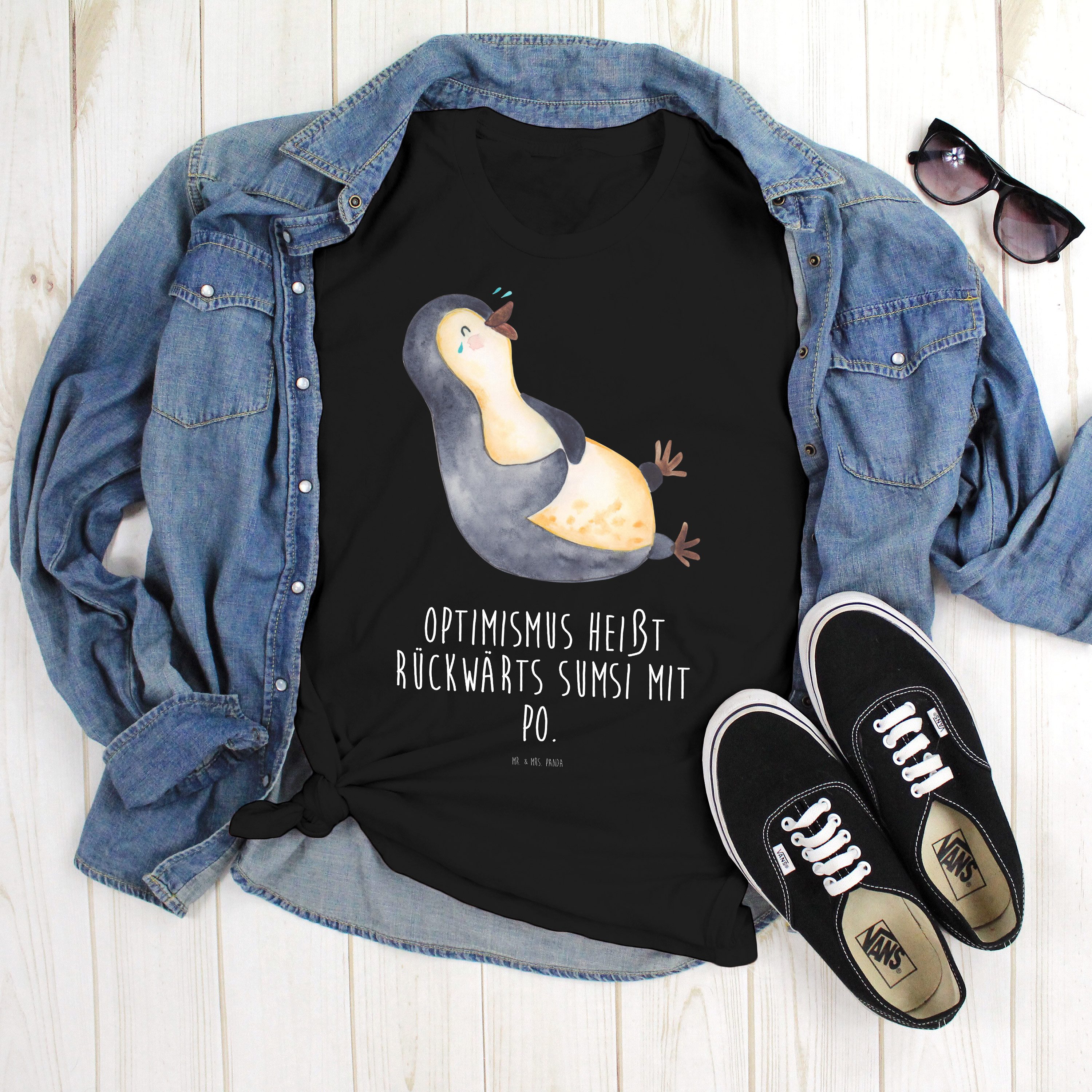 Mr. & Mrs. Panda T-Shirt Pinguin Lachen, S T-Shirt, Schwarz, Funny, Lachen, T-Shirt, Tshirt, m (Packung) Optimismus Statement-Shirt Statementshirt – Bild 2 von 5