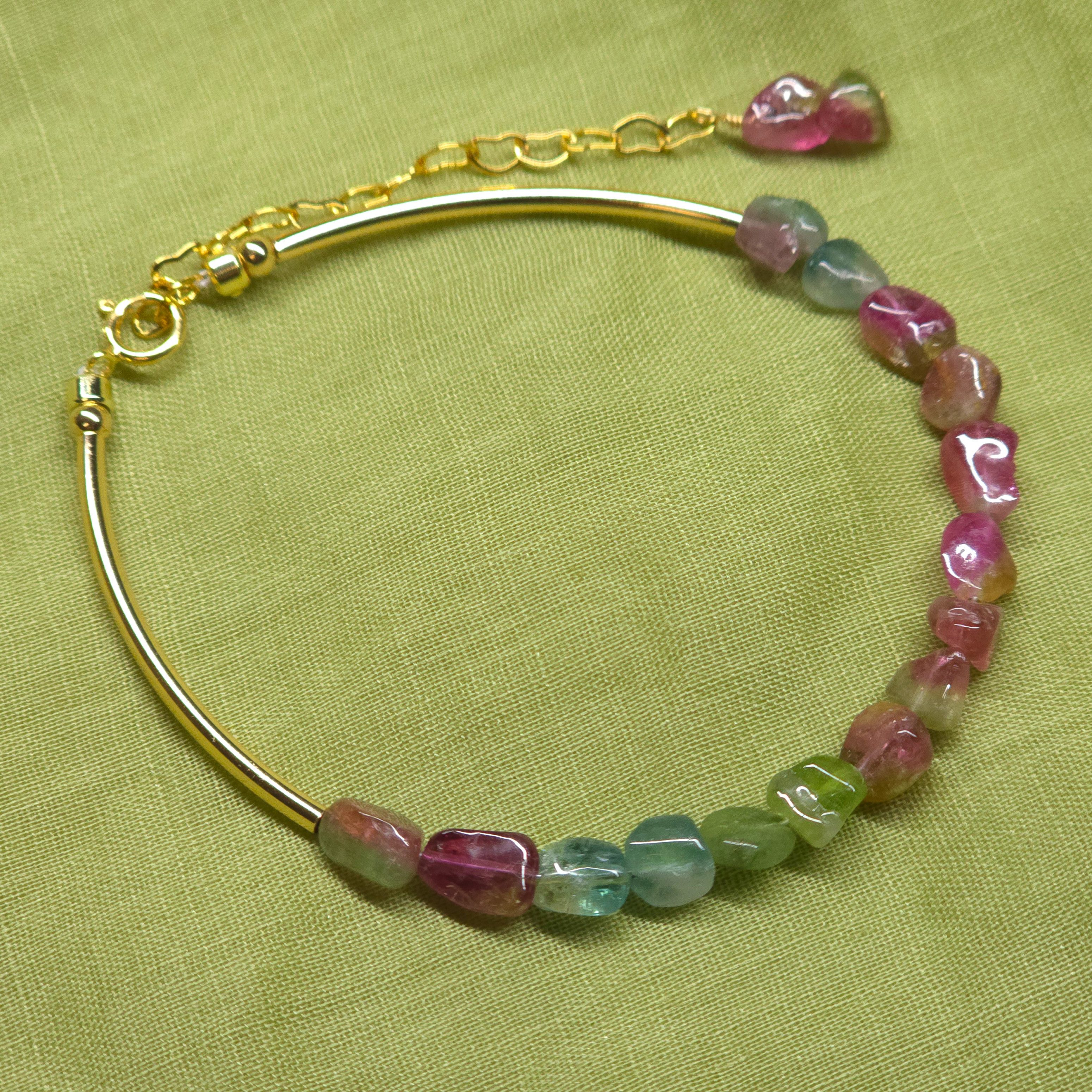 GOLDEN Armband Wassermelonen-Turmalin Armband 14K vergoldet handgefertigt