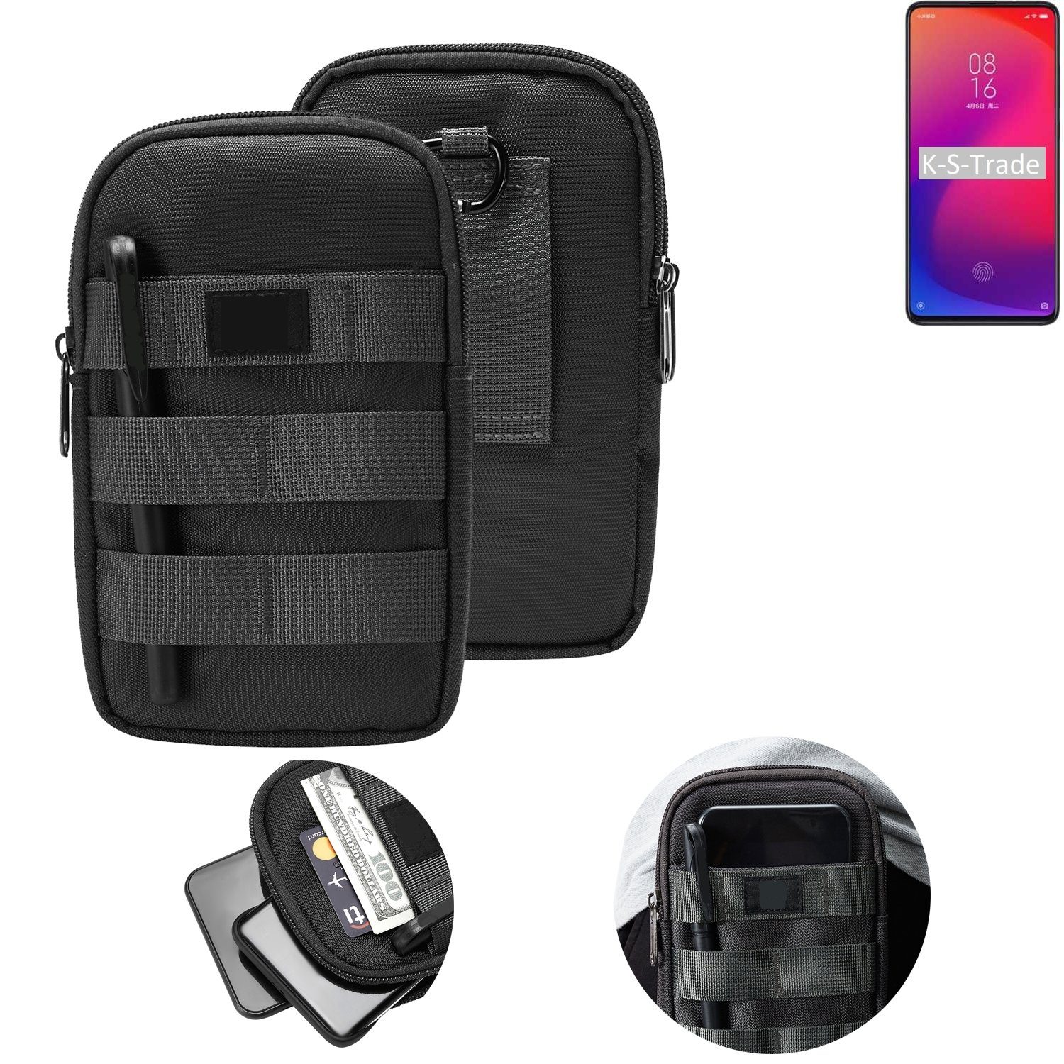 K-S-Trade Handyhülle für Xiaomi Mi 9T Pro, Holster Gürtel Tasche Handy Tasche Schutz Hülle dunkel-grau viele