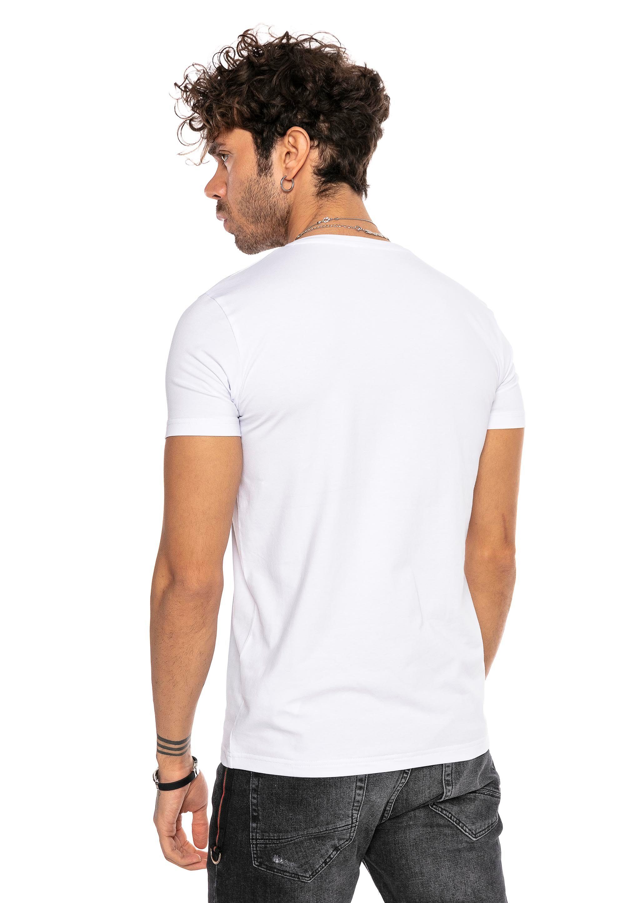 RedBridge T-Shirt Dange mit weiß V-Ausschnitt modischem