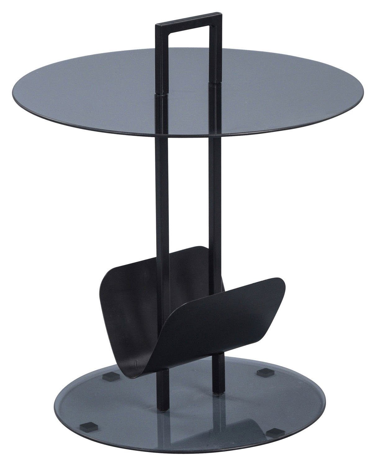 M2 Kollektion Beistelltisch HANKO, Ø 50 cm, Grau, Schwarz, Glas, Metallgestell, mit Zeitungsablage