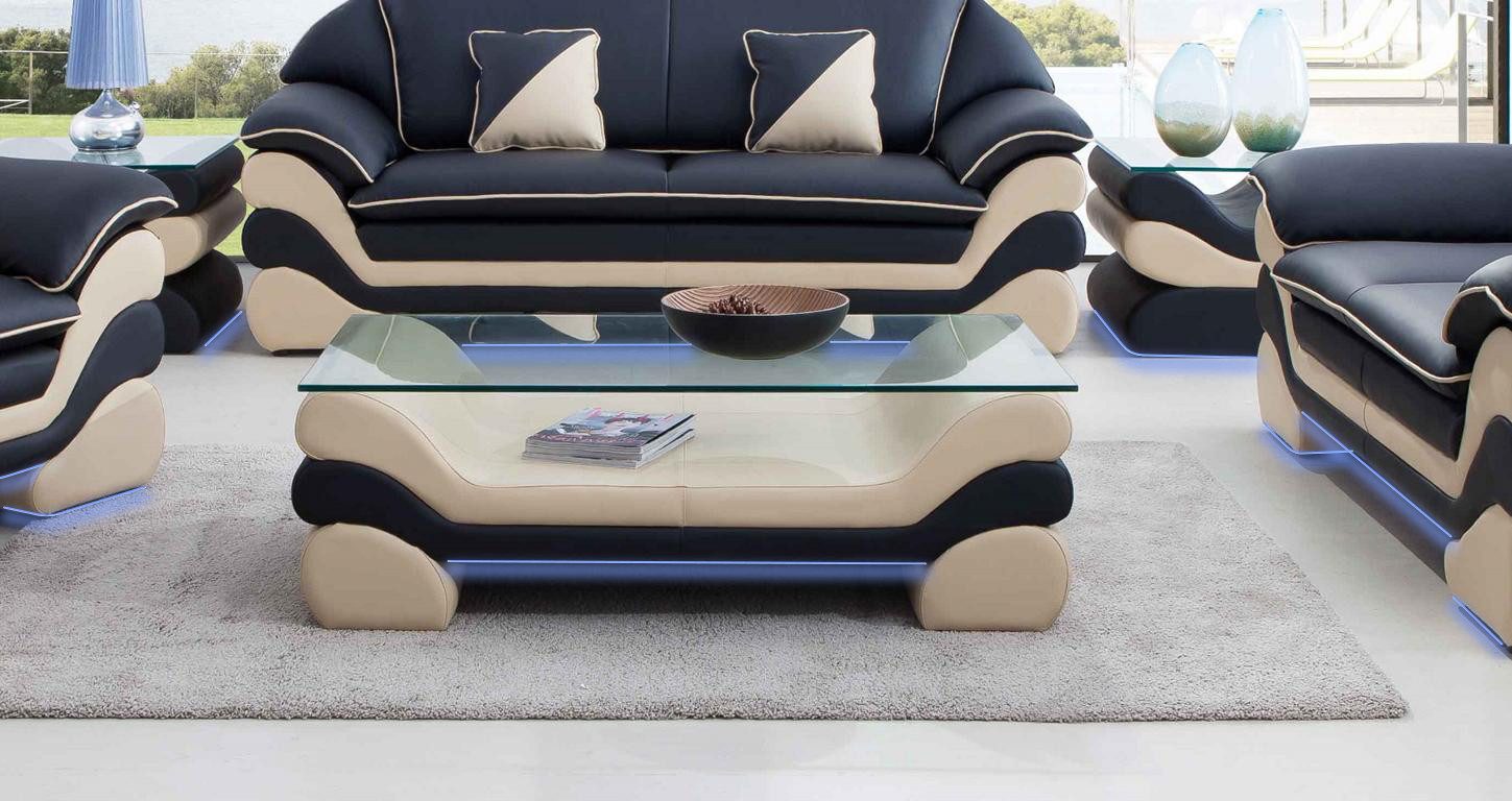 Xlmoebel Couchtisch Designercouchtisch aus Leder und Glas in klassischem Stil (Couchtisch 0613Couchtisch), Hergestellt in Europa