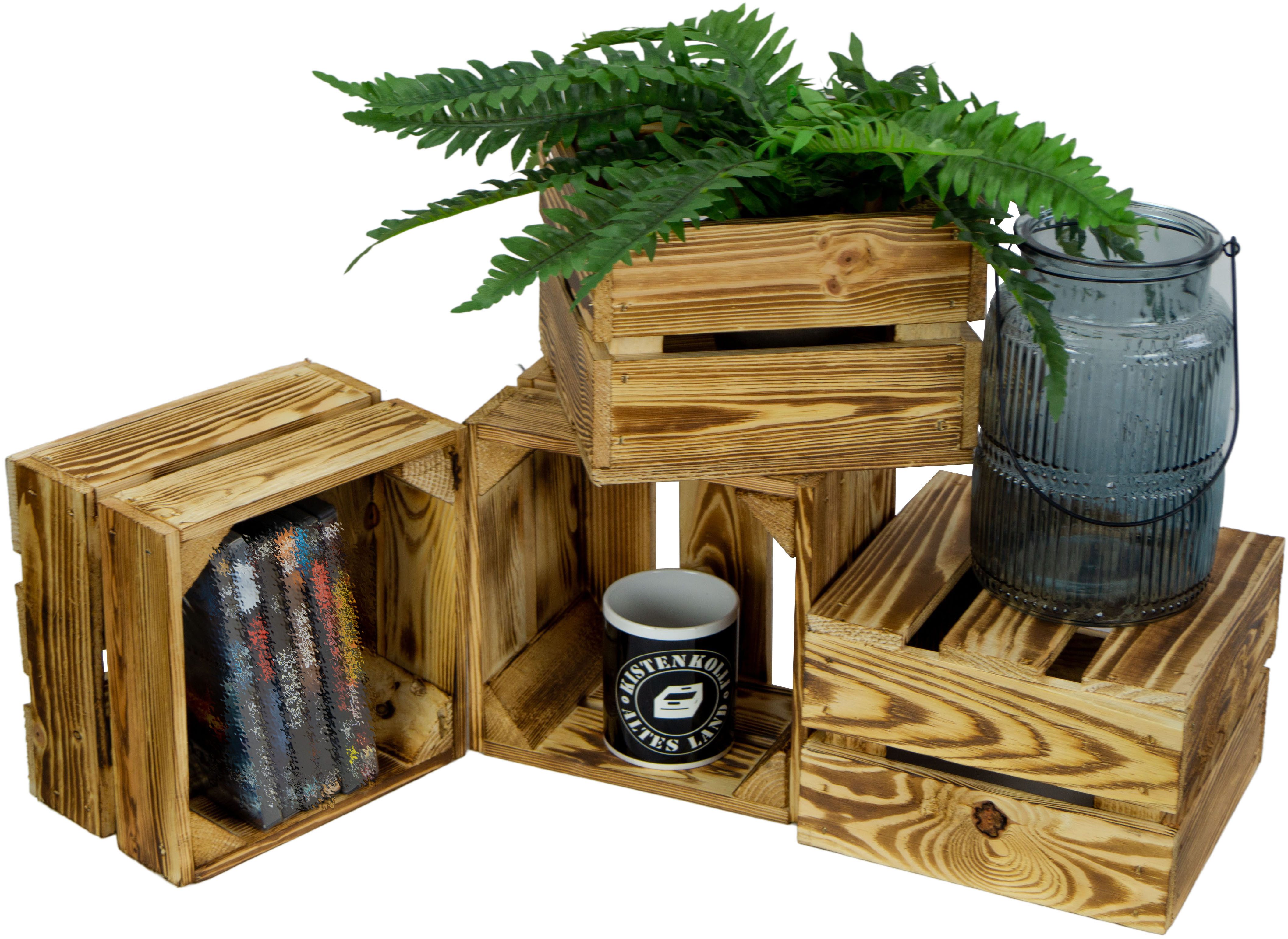 Kistenkolli Altes Land Allzweckkiste 4er set Kleine Holzkiste "Lotta" geflammt (Spar-Set, 1er Set)