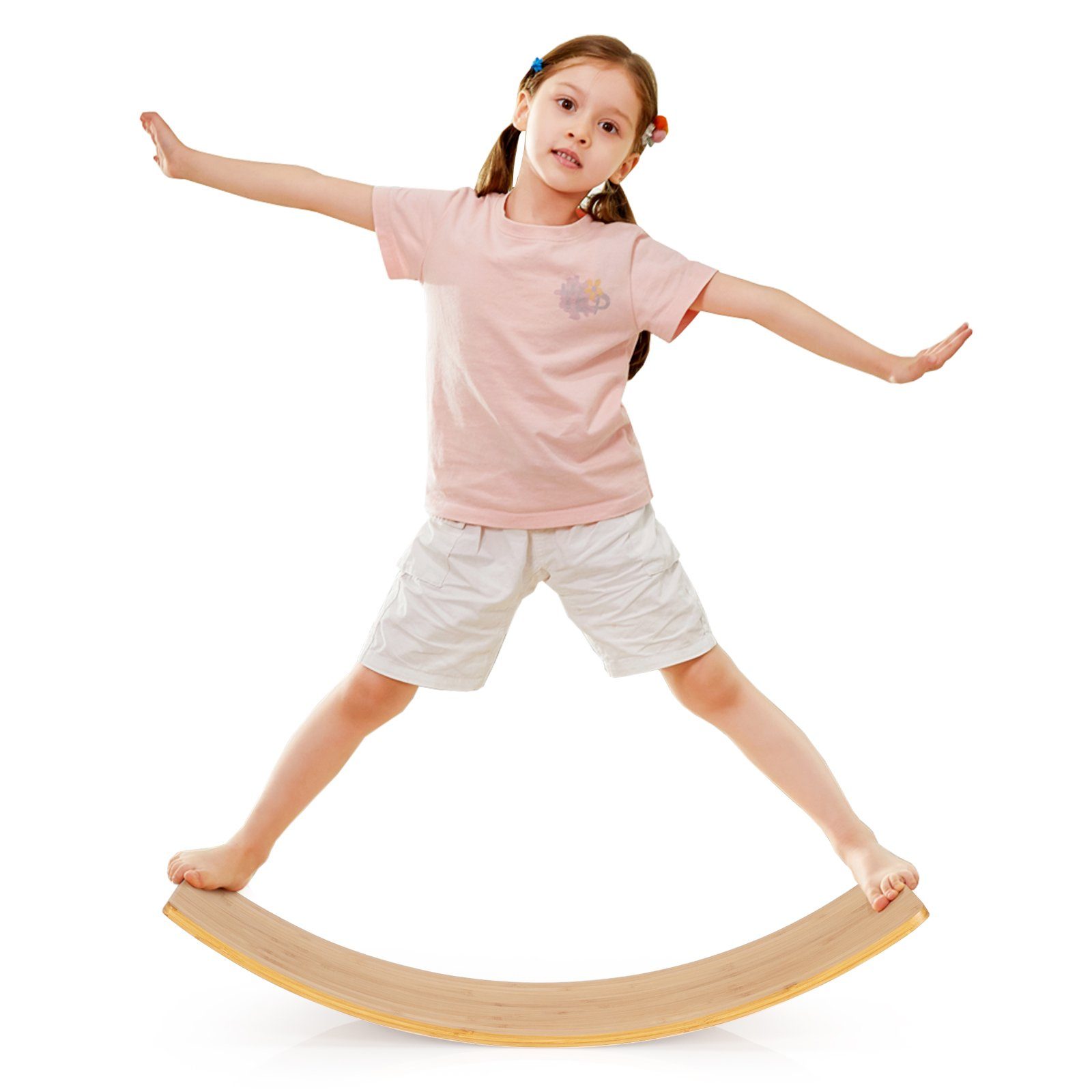 COSTWAY Balanceboard Balancierbrett, aus 150kg, x 90 bis Erwachsene, und Bambus, für Kinder 30cm