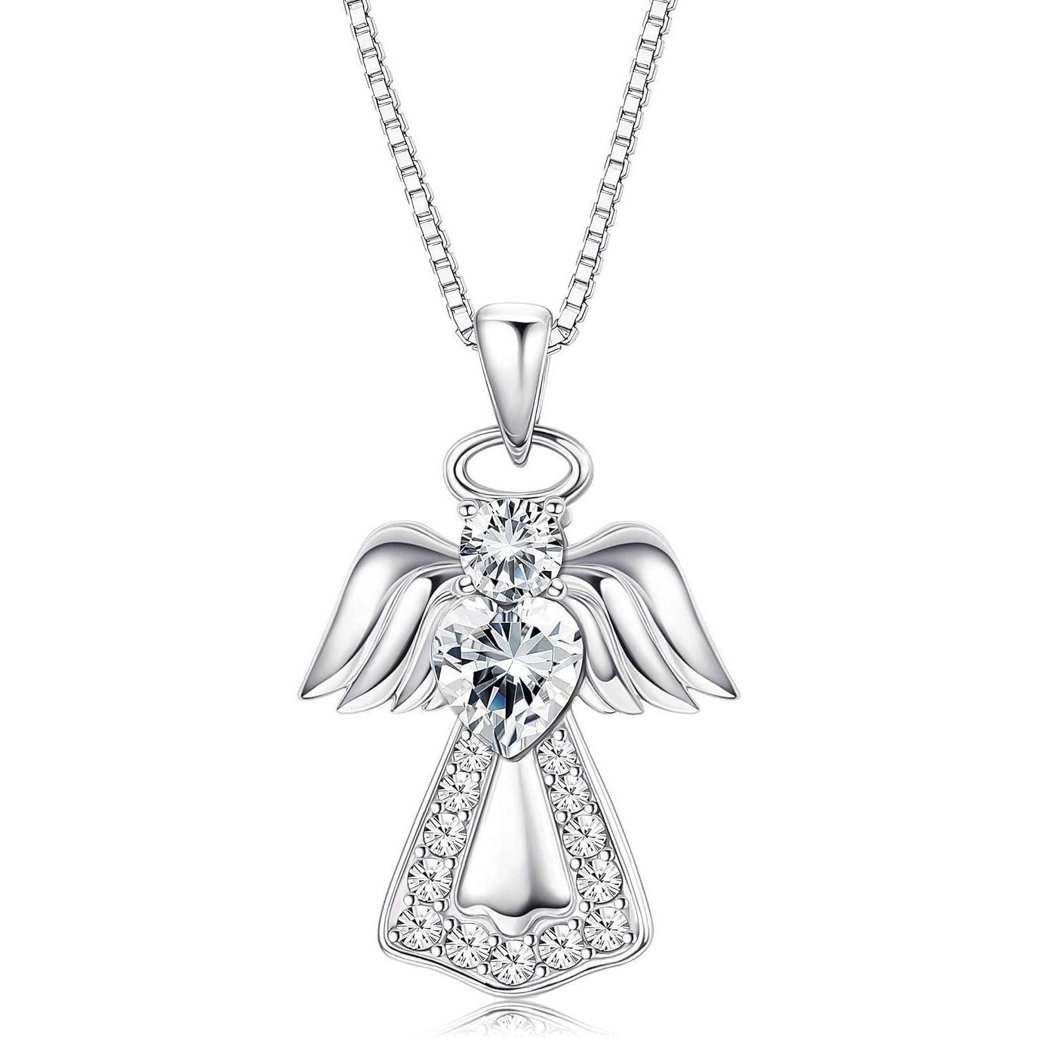 Kette mit Anhänger 925 Silber Schutzengel Anhänger Kristall Halskette Engel Taufgeschenk
