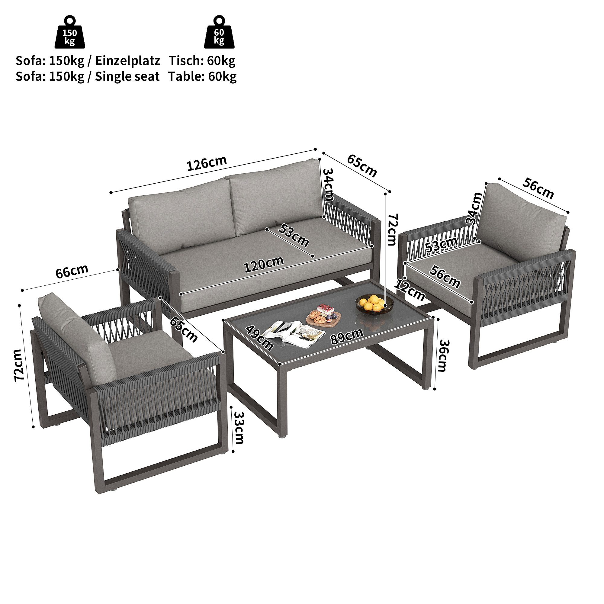 Celya Gartenlounge-Set Gartenmöbel-Set aus Seil, mit günstig online kaufen