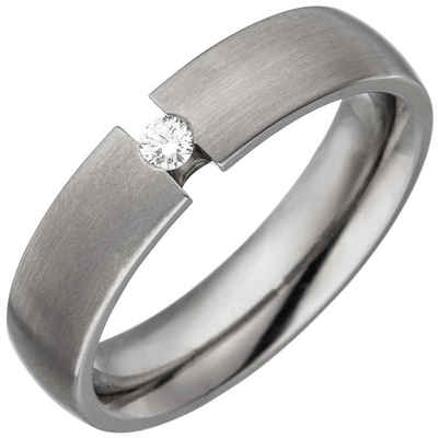 Schmuck Krone Verlobungsring Partner-Ring Fingerring aus Titan mit Diamant Brillant 0,05ct. Titanring matt