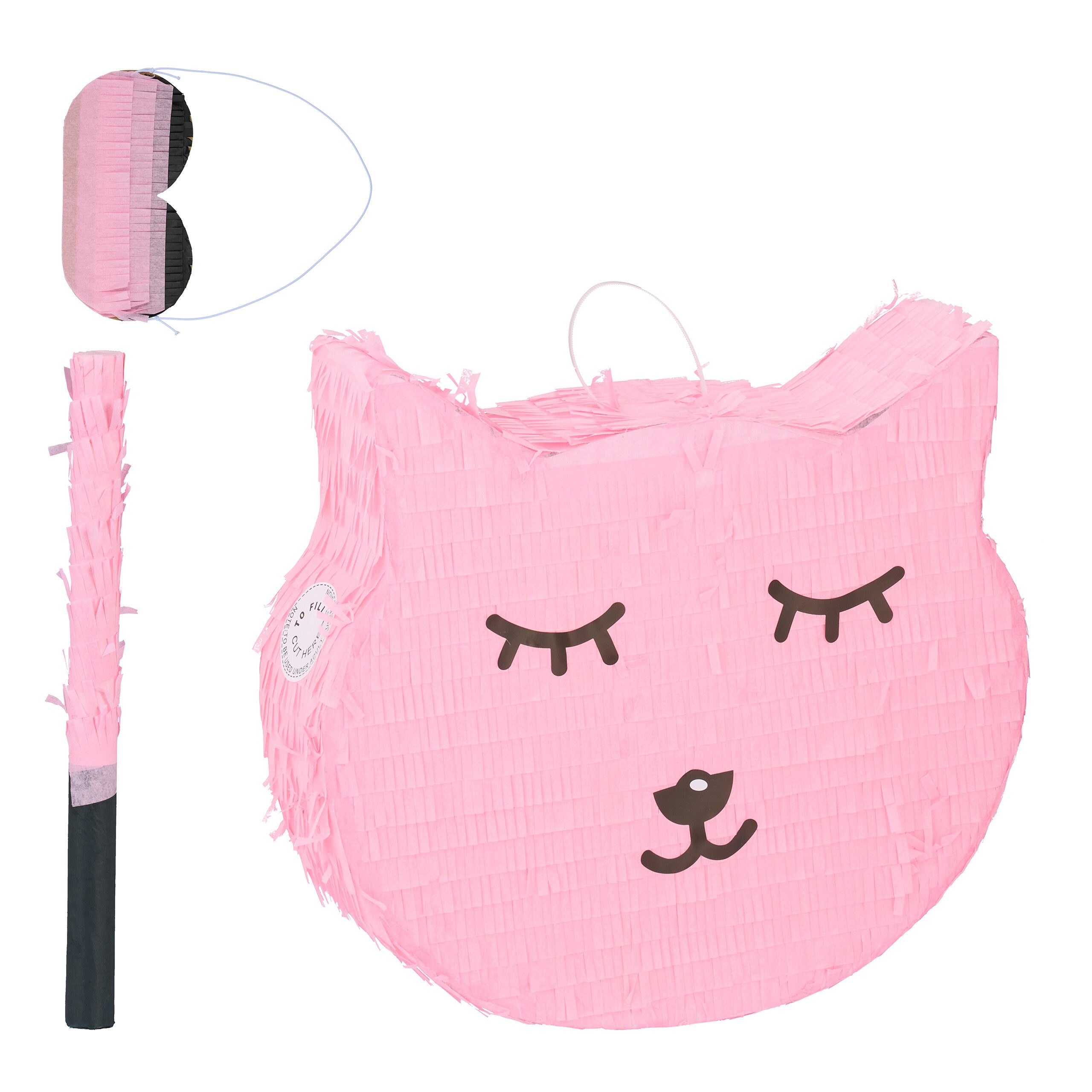 relaxdays Pinata Katzen Pinata mit Stab und Maske