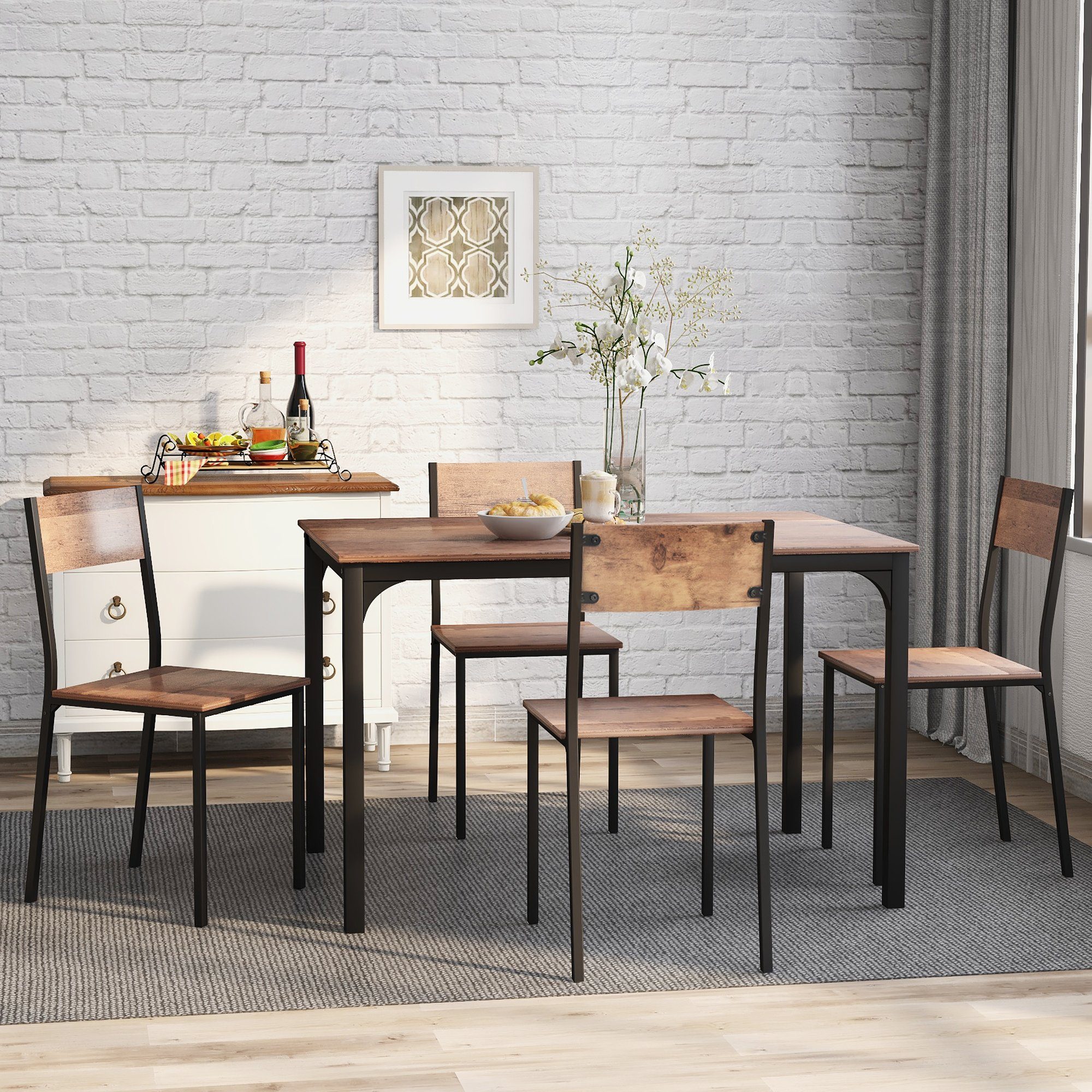 SOFTWEARY Esstisch mit 4 (5-teilig), Esszimmergruppe Küchentisch, Esstisch-Set Stühlen