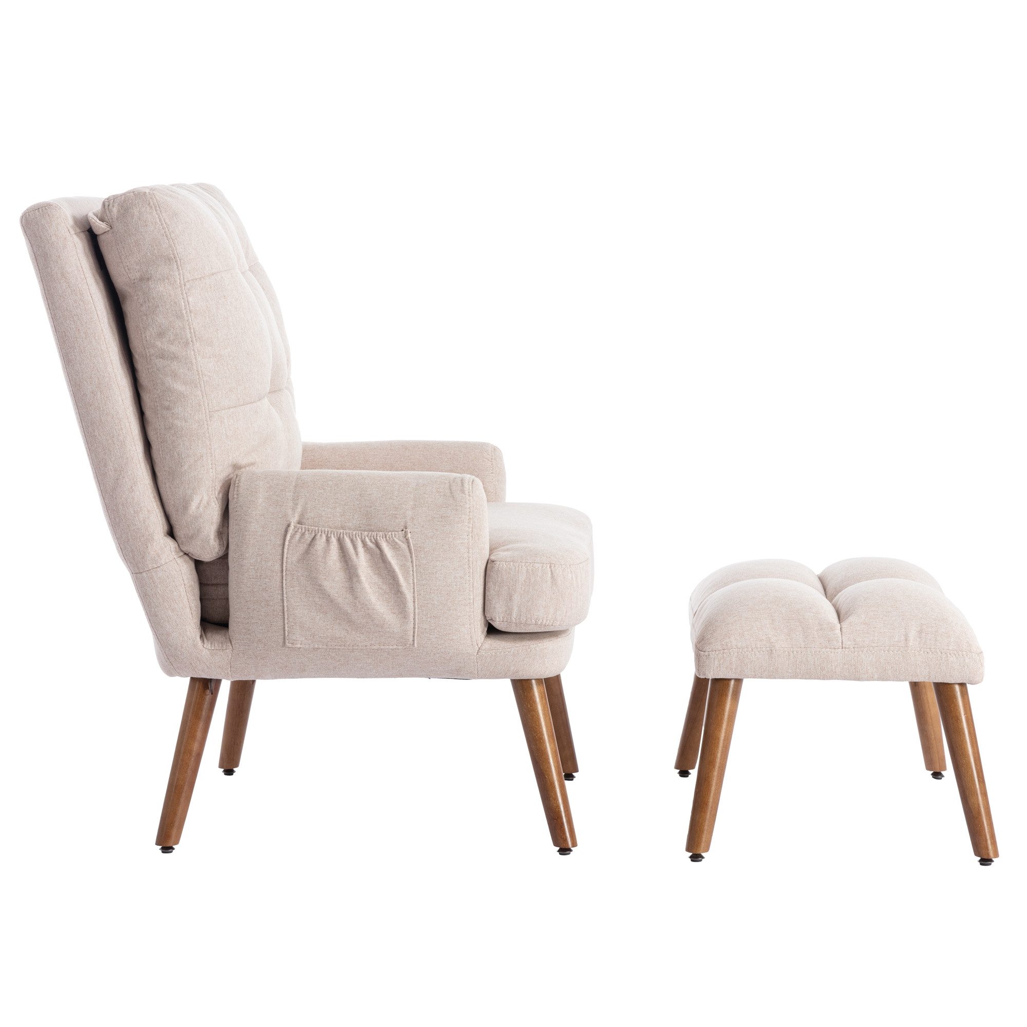 i@home Loungesessel mit Fußstütze und seitlicher Ablage, (Packung set, bestehend aus Sessel und Hocker), Rückenlehne 5-stufig verstellbar, beige