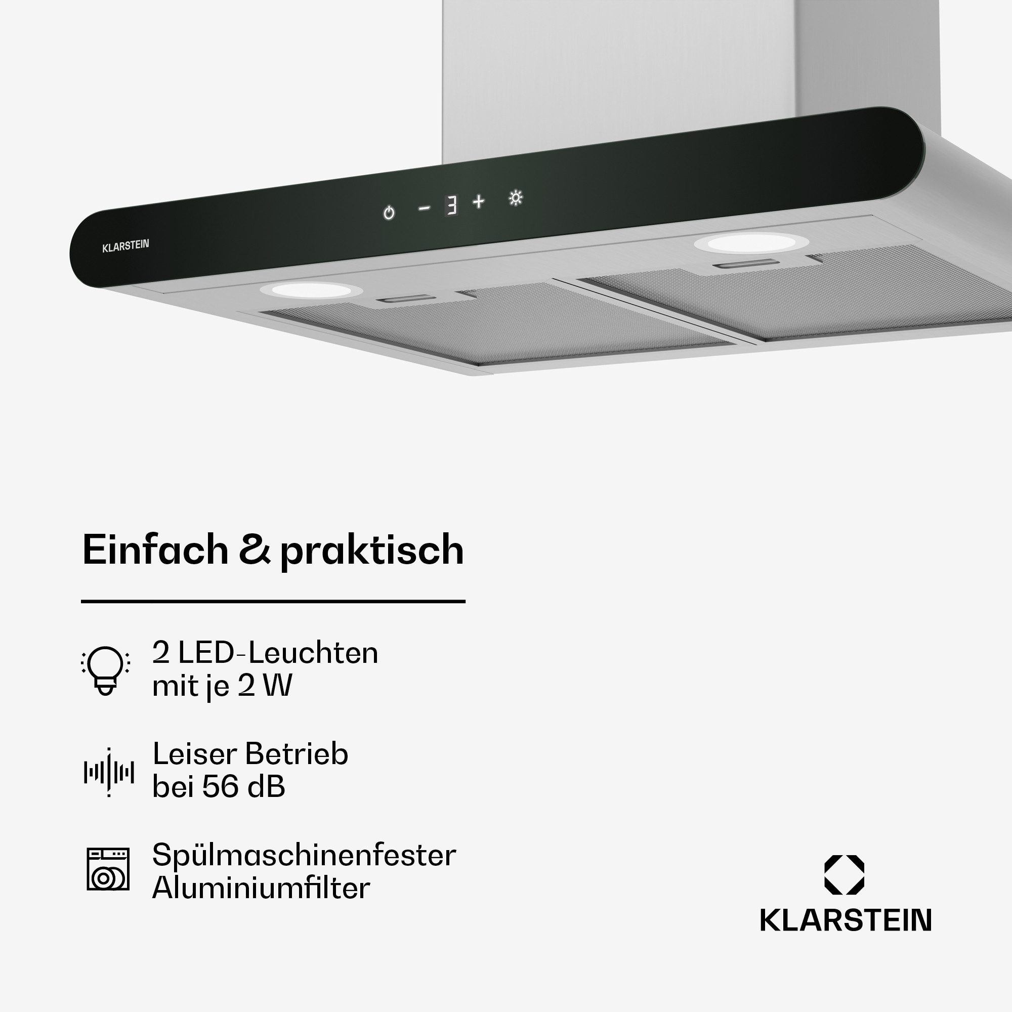 Klarstein Deckenhaube CurveVent 60 CurveVent 60, Dunstabzugshaube Abzughaube Abluft Umluft LED