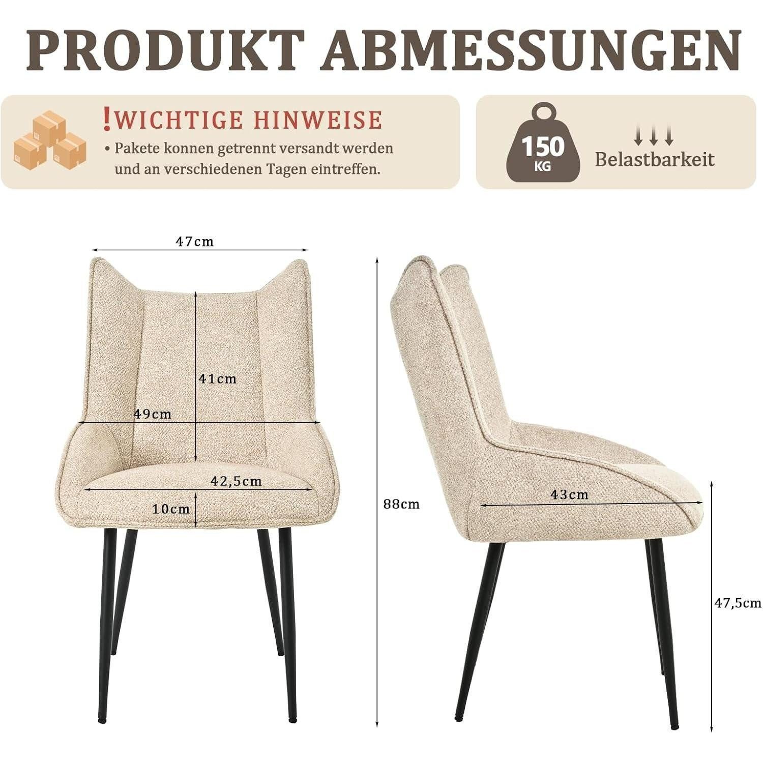 LuxusKollektion Esszimmerstuhl Esszimmerstühle Samt ohne Armlehnen verstellbar Füße 1er Set Creme