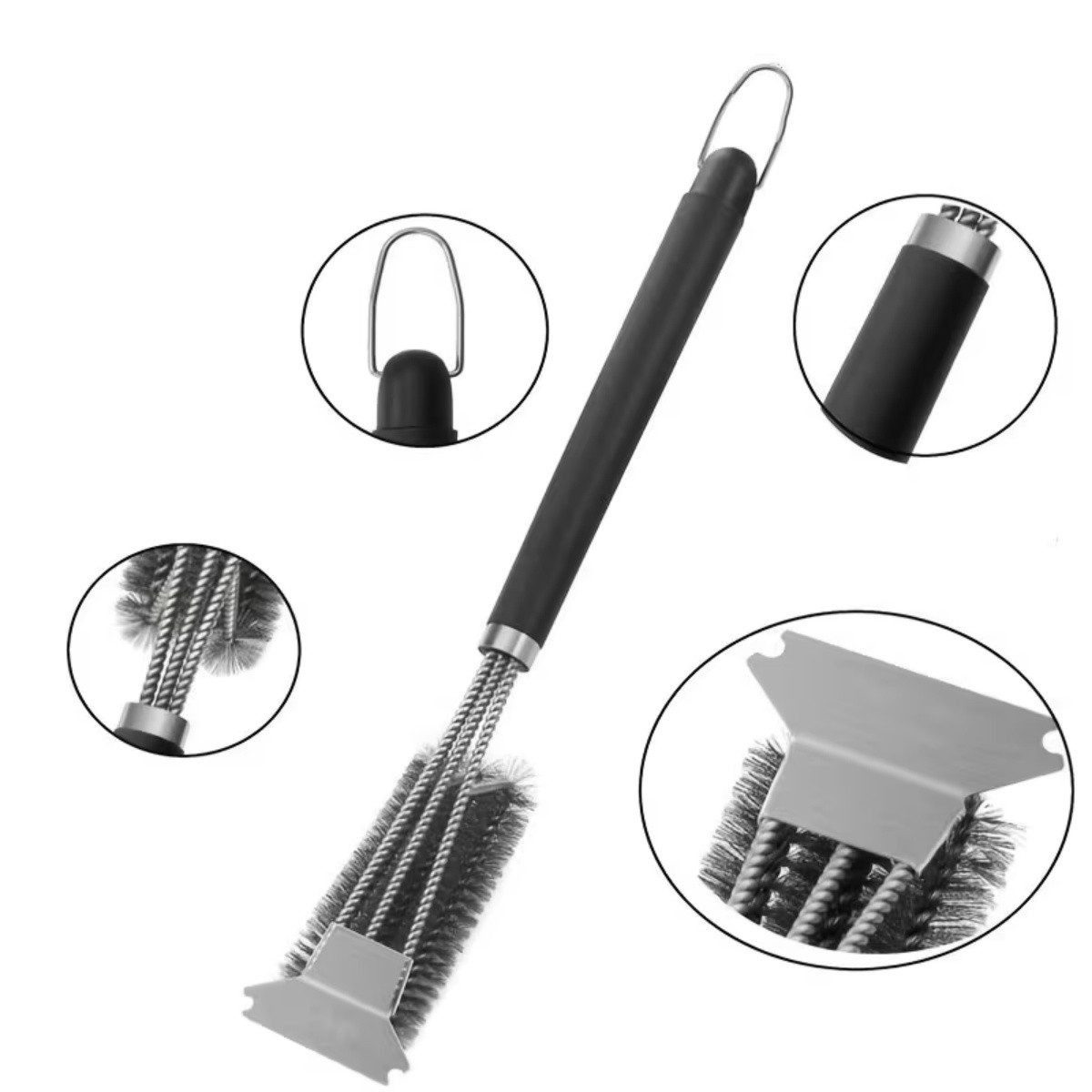 ibettertec Grillbürste Premium Edelstahl 3-in-1 Grillbürste 42 cm, Schaber & dichte Borsten, (Premium Edelstahl 3-in-1 Grillbürste mit Schaber, PP-Isoliergriff, 42 cm lange Reinigungsbürste, dicht gebundene Borsten für Gasgrill, Holzkohlegrill und Grillrost)