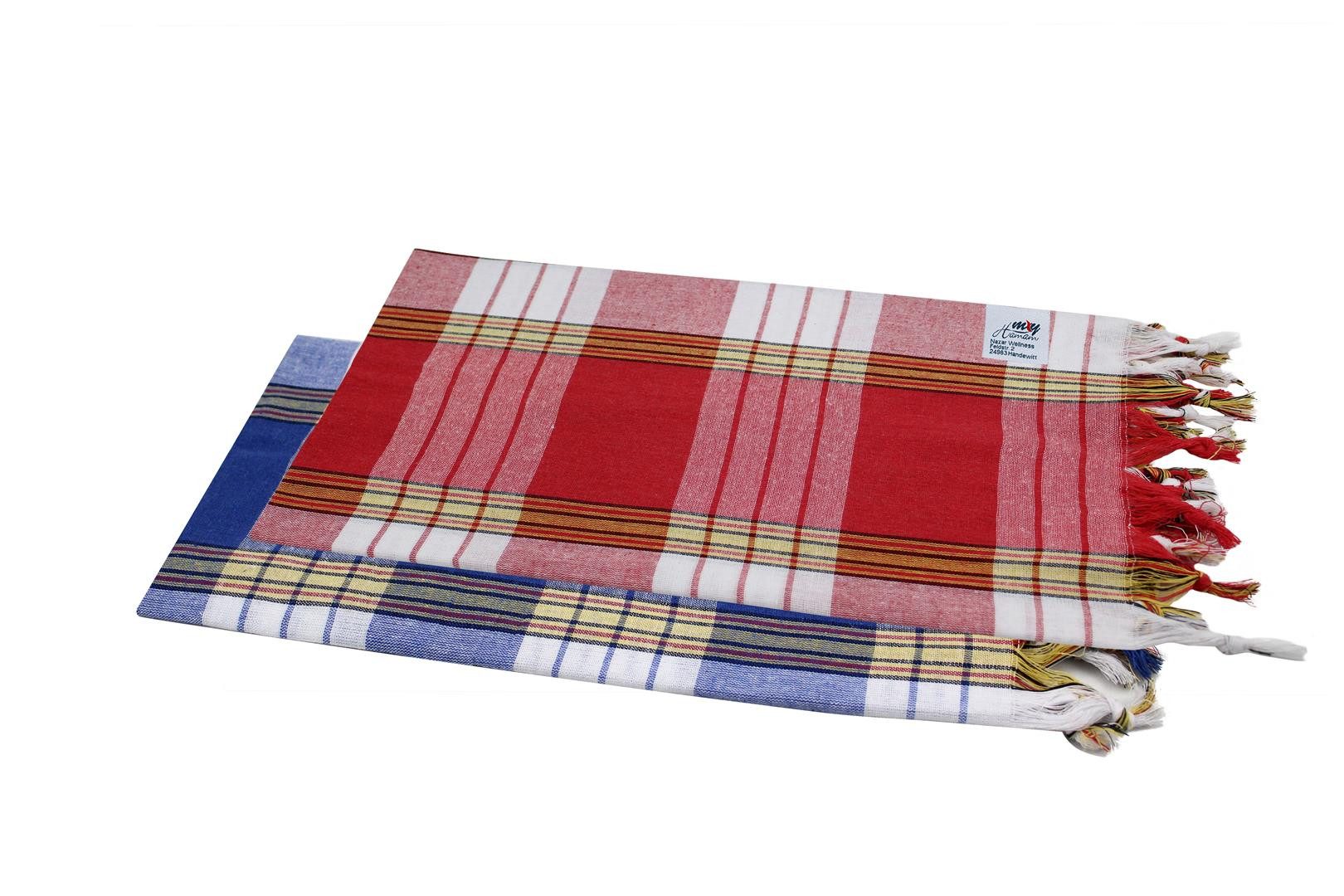 my Hamam Hamamtücher Hamamtuch Set 2 Stück kariert blau und rot, Baumwolle, Polyester (Spar-Set, 2-St), saugstark und pflegeleicht