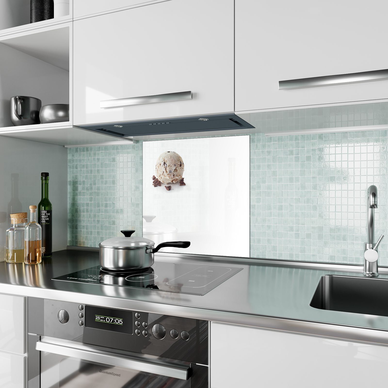 Primedeco Küchenrückwand Küchenrückwand Eiskugel mit Glas mit Spritzschutz Motiv Schokolade