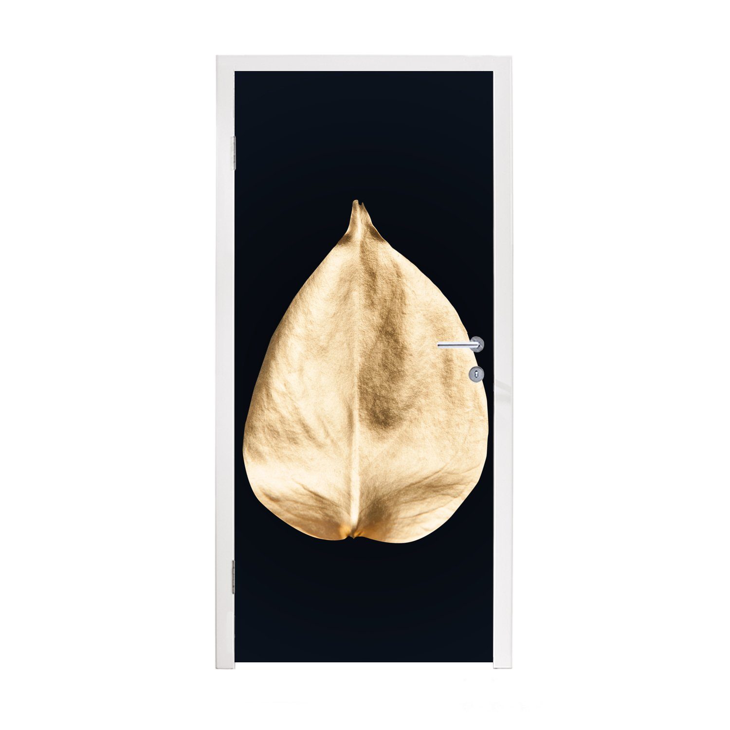 MuchoWow Türtapete bedruckt, - Schwarz und für Schwarz 75x205 Matt, (1 St), cm Gold Luxus, Fototapete Gold - - Tür, Türaufkleber, - Blätter